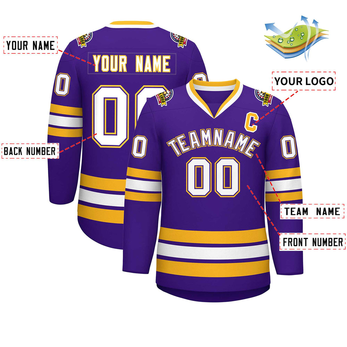 Custom Purple White Purple-Gold Classic Style Hockey Jersey | KXKSHOP