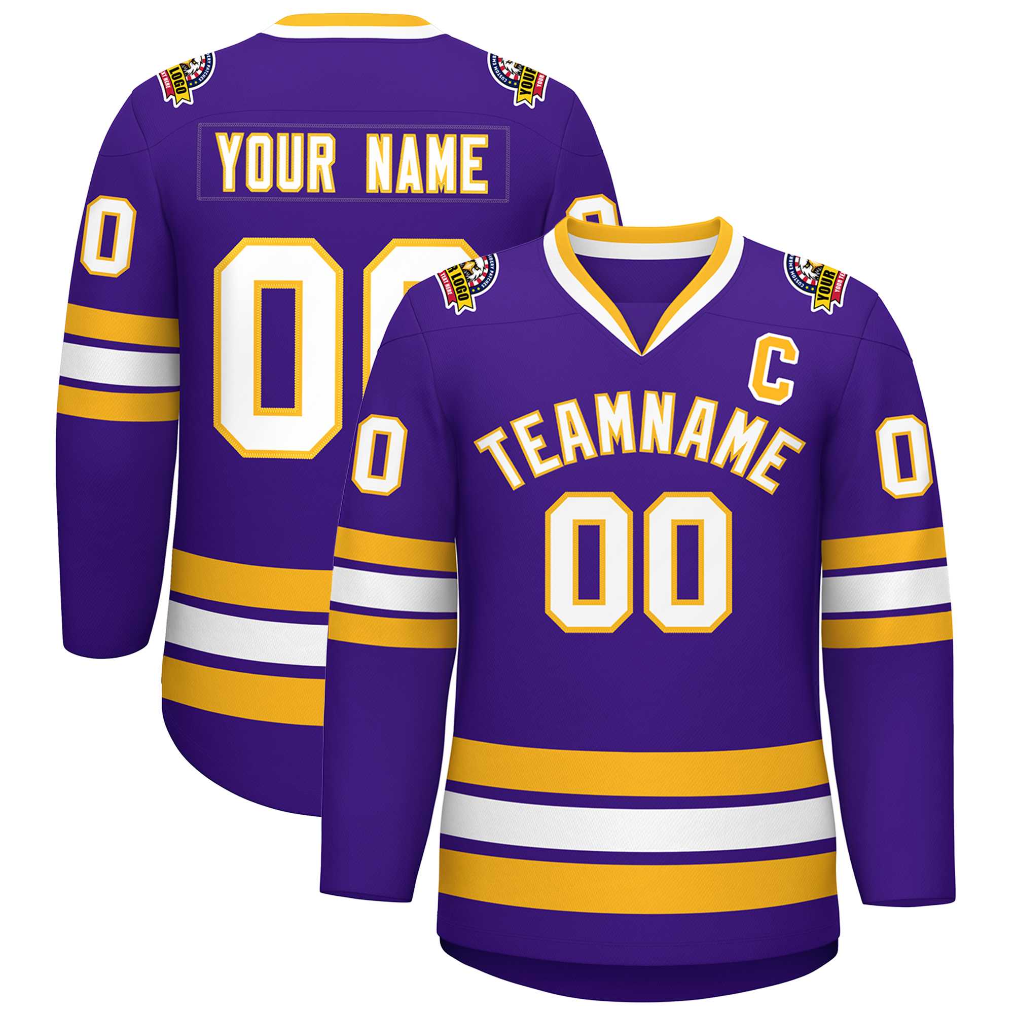 Custom Purple White-Gold Classic Style Hockey Jersey | KXKSHOP