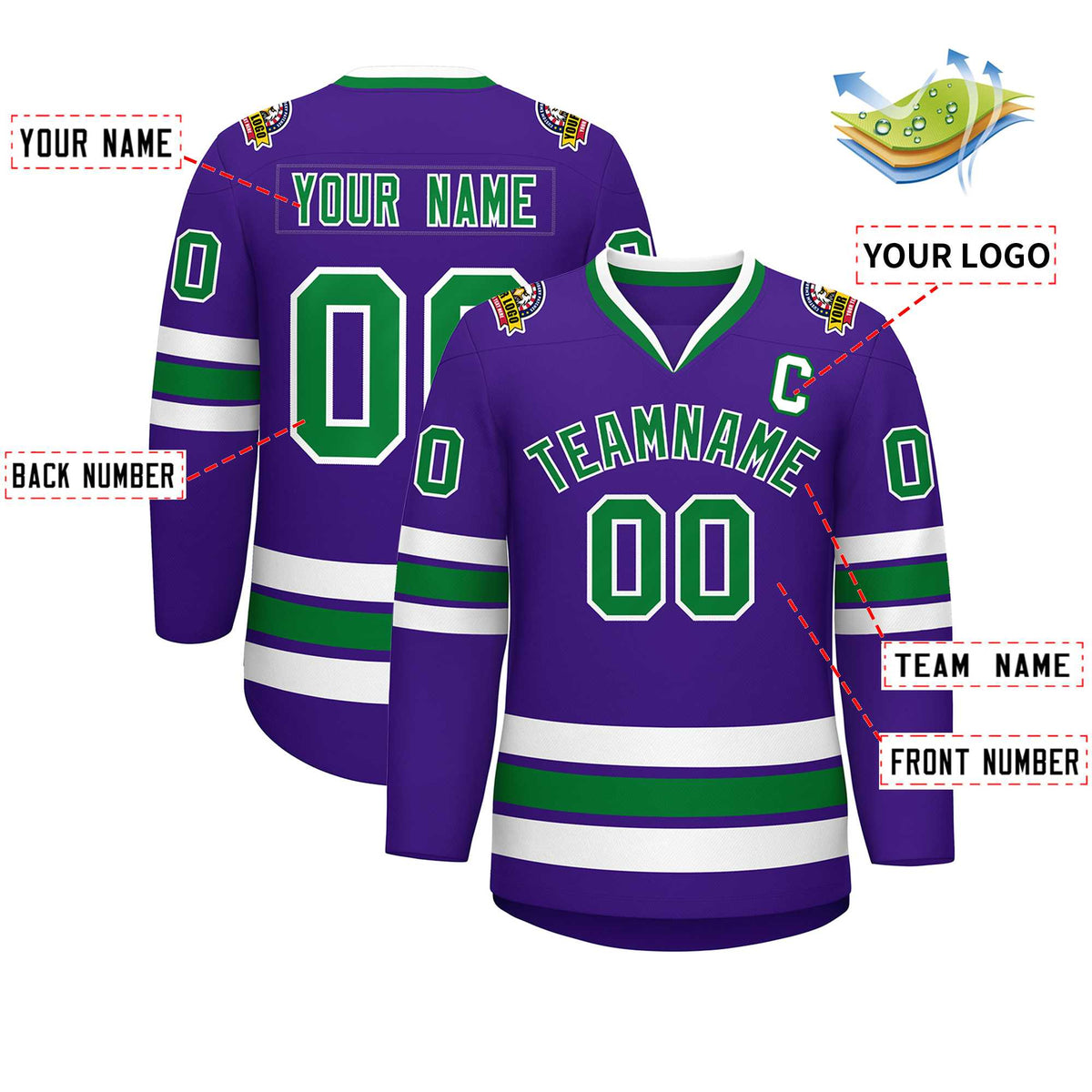 Custom Purple Kelly Green-White Classic Style Hockey Jersey | KXKSHOP