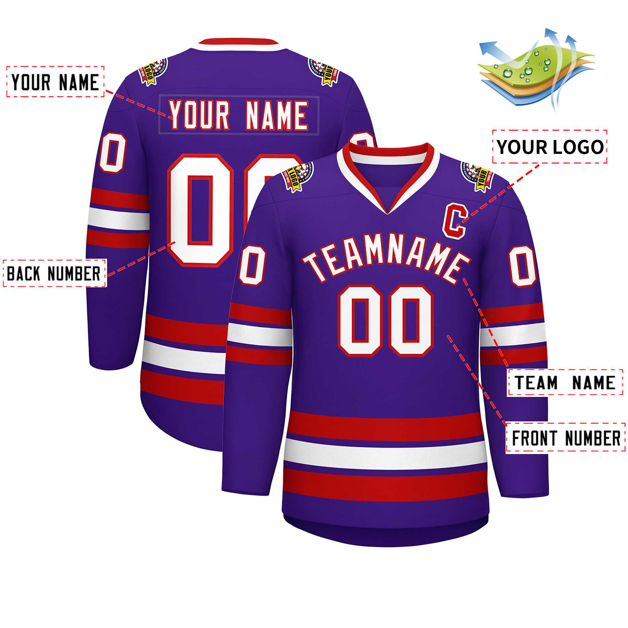 Custom Purple White-Red Classic Style Hockey Jersey | KXKSHOP