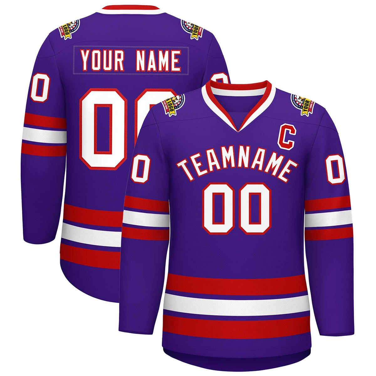 Custom Purple White-Red Classic Style Hockey Jersey | KXKSHOP
