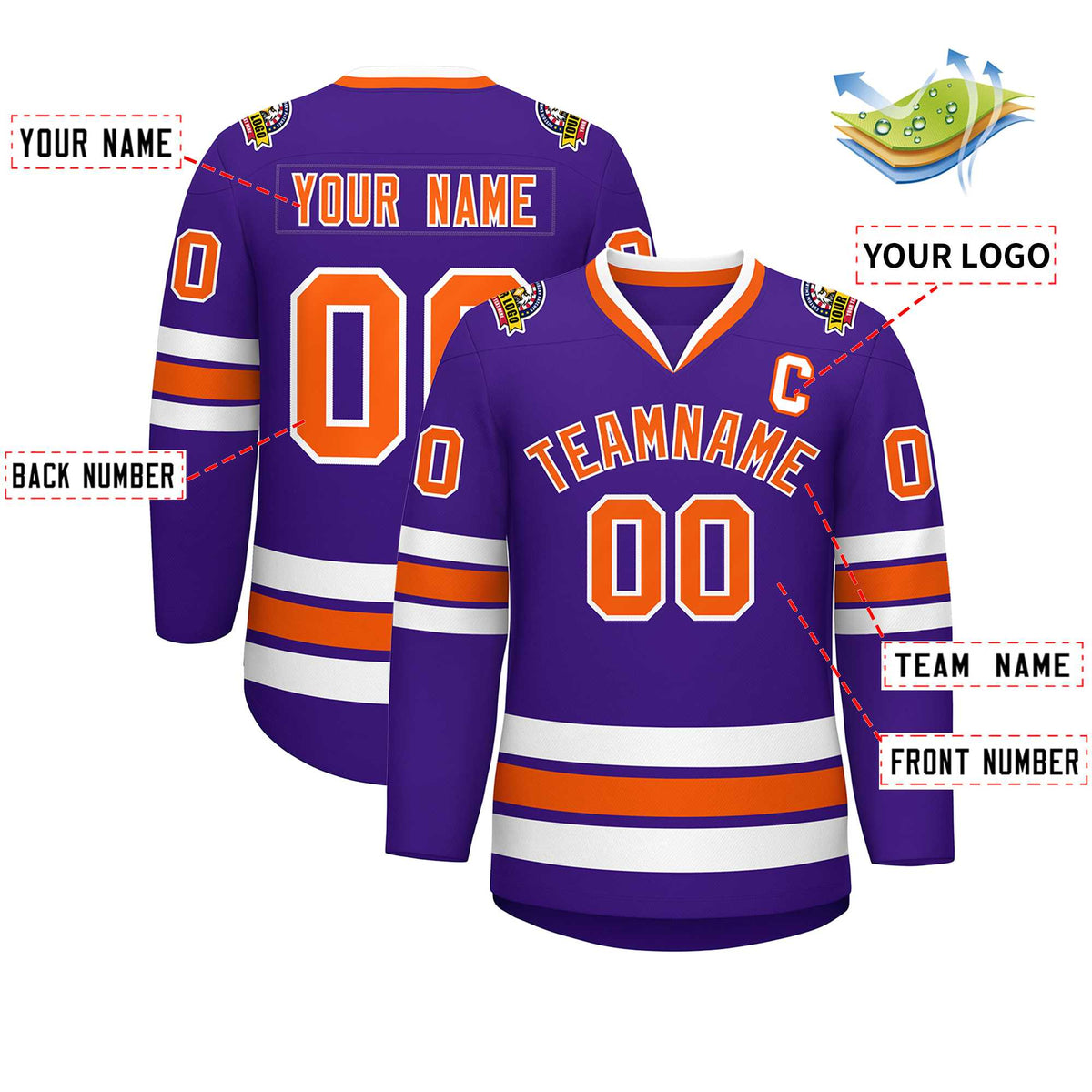 Custom Purple Orange-White Classic Style Hockey Jersey | KXKSHOP