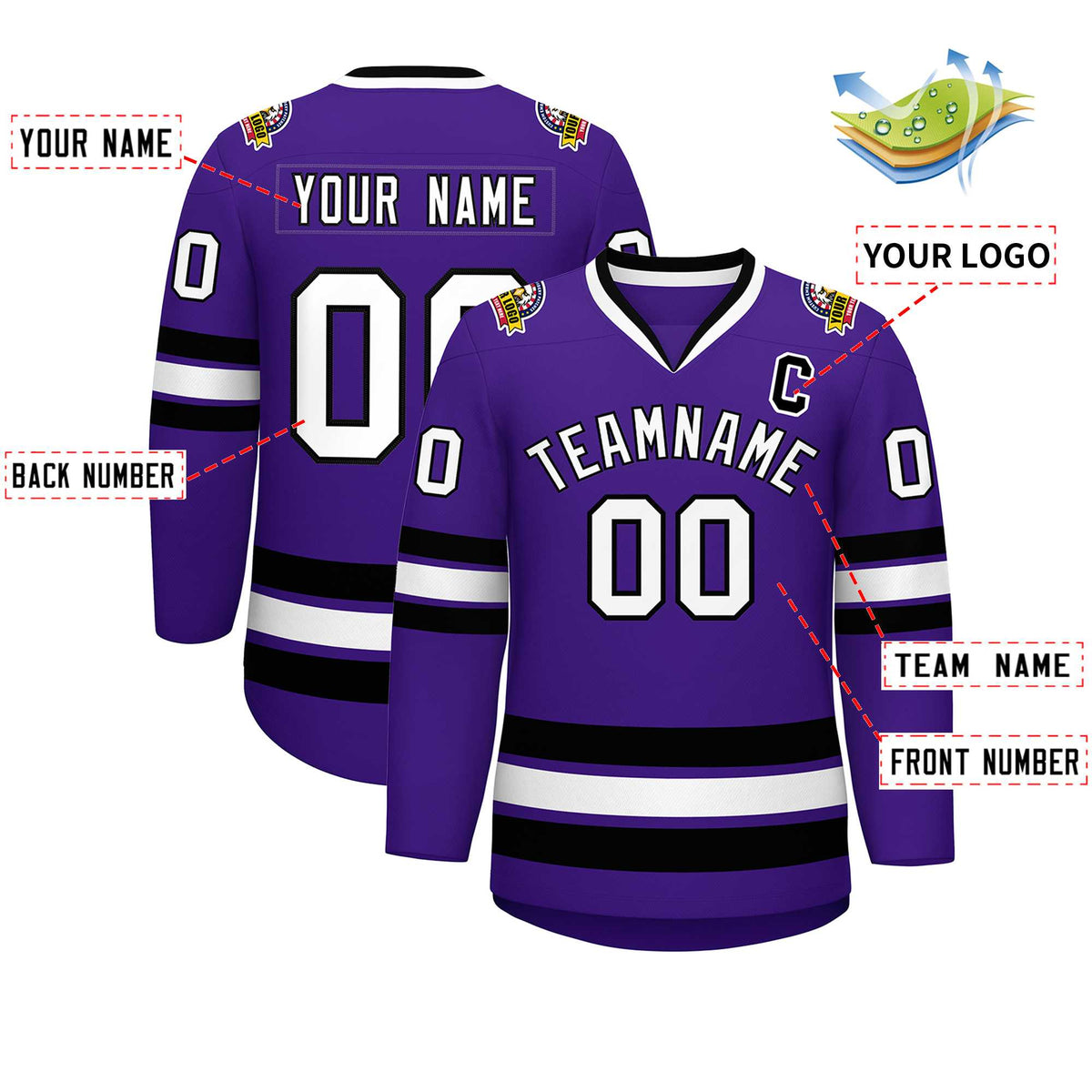 Custom Purple White-Black Classic Style Hockey Jersey | KXKSHOP