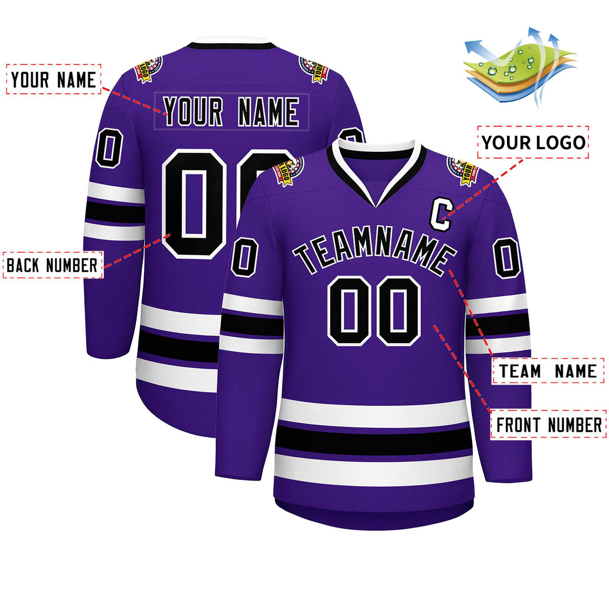 Custom Purple Black-White Classic Style Hockey Jersey | KXKSHOP