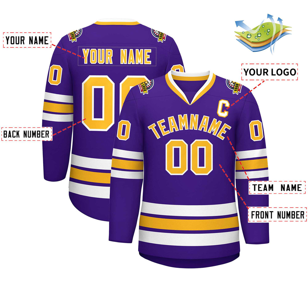 Custom Purple Gold-White Classic Style Hockey Jersey | KXKSHOP