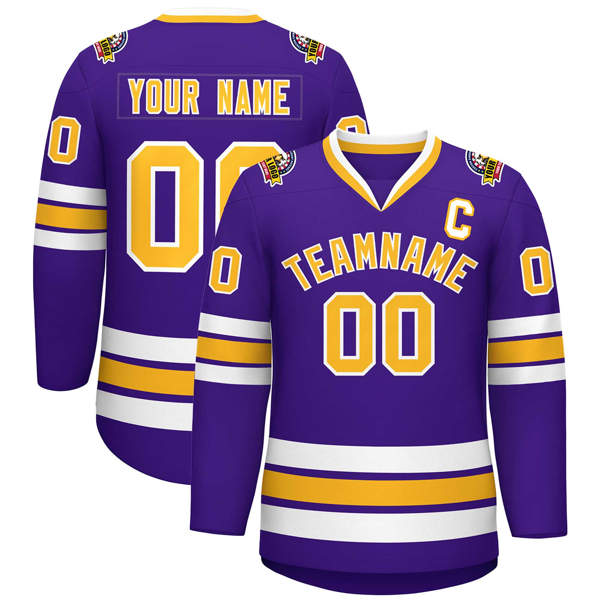 Custom Purple Gold-White Classic Style Hockey Jersey | KXKSHOP