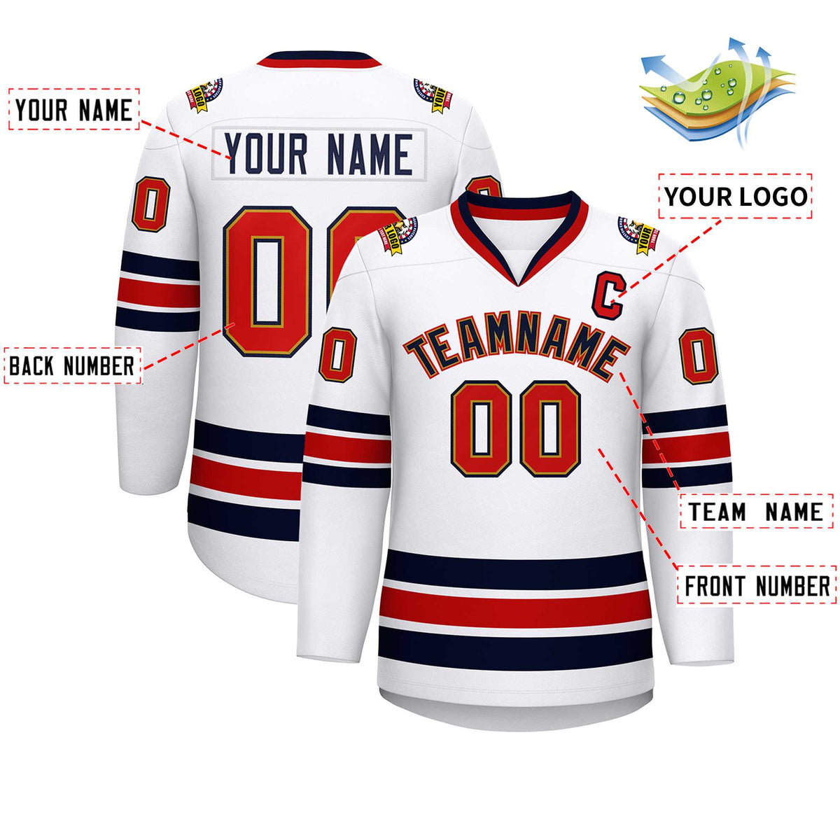 Custom White Navy Old Gold-Red Classic Style Hockey Jersey | KXKSHOP