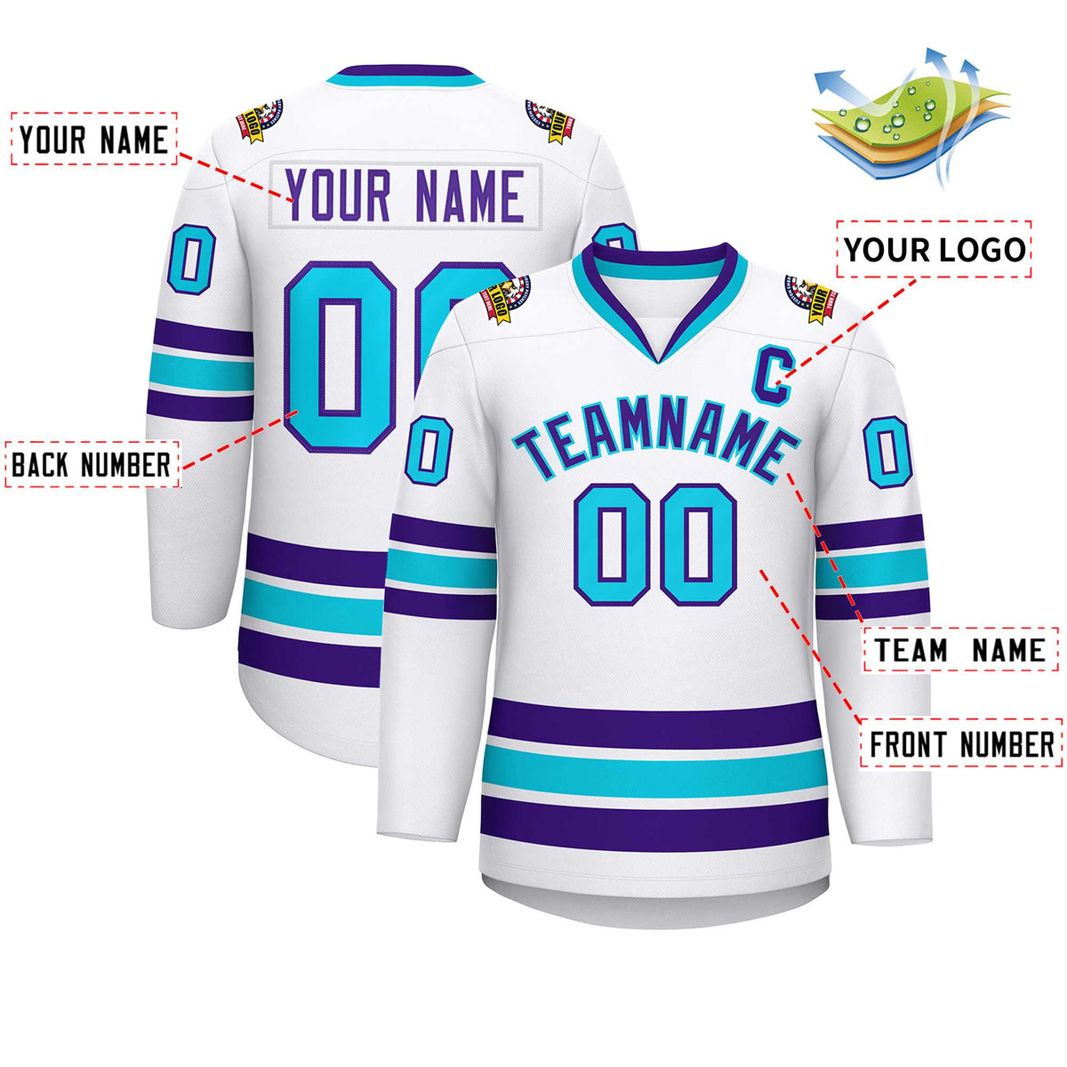 Custom White Purple-Powder Blue Classic Style Hockey Jersey | KXKSHOP