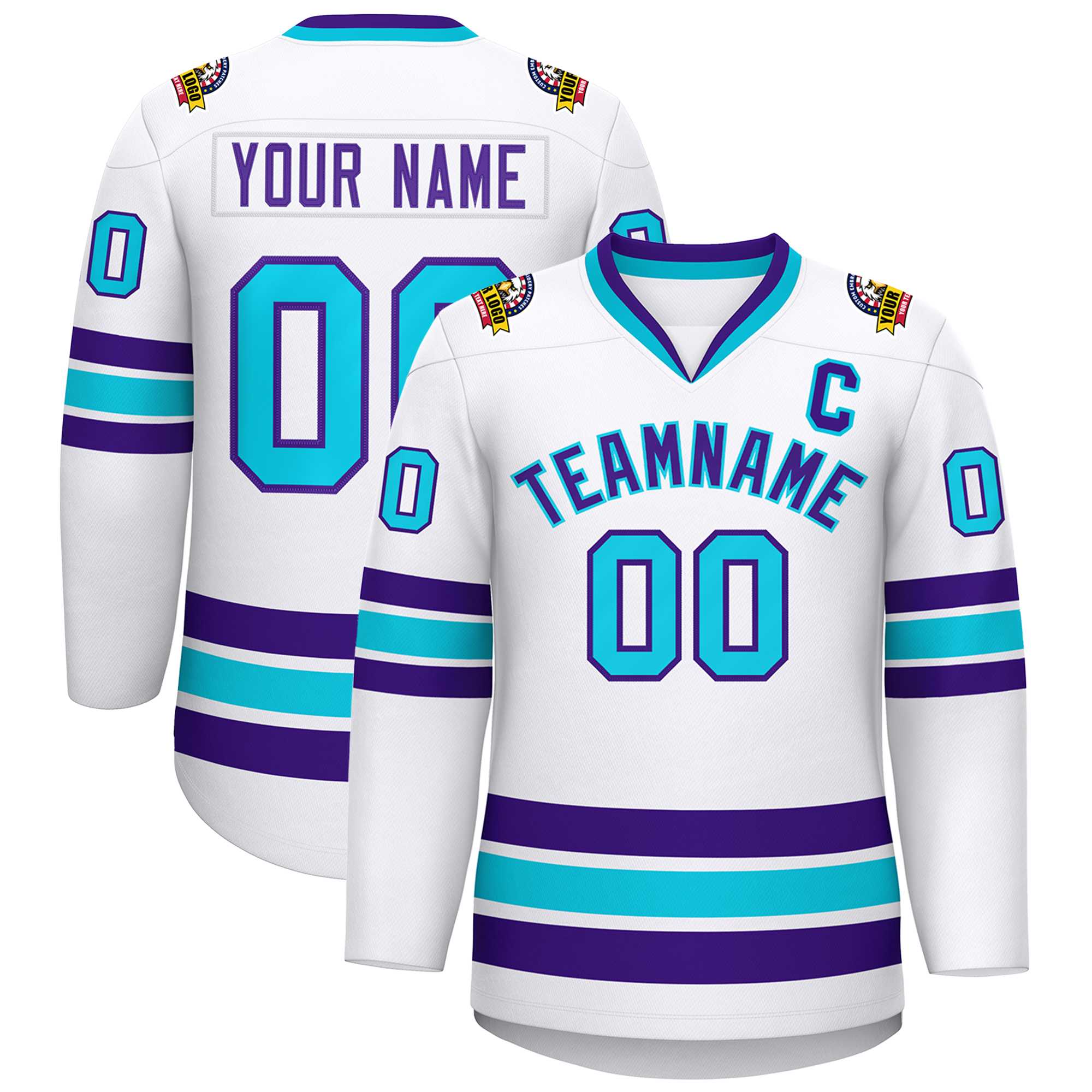 Custom White Purple-Powder Blue Classic Style Hockey Jersey | KXKSHOP