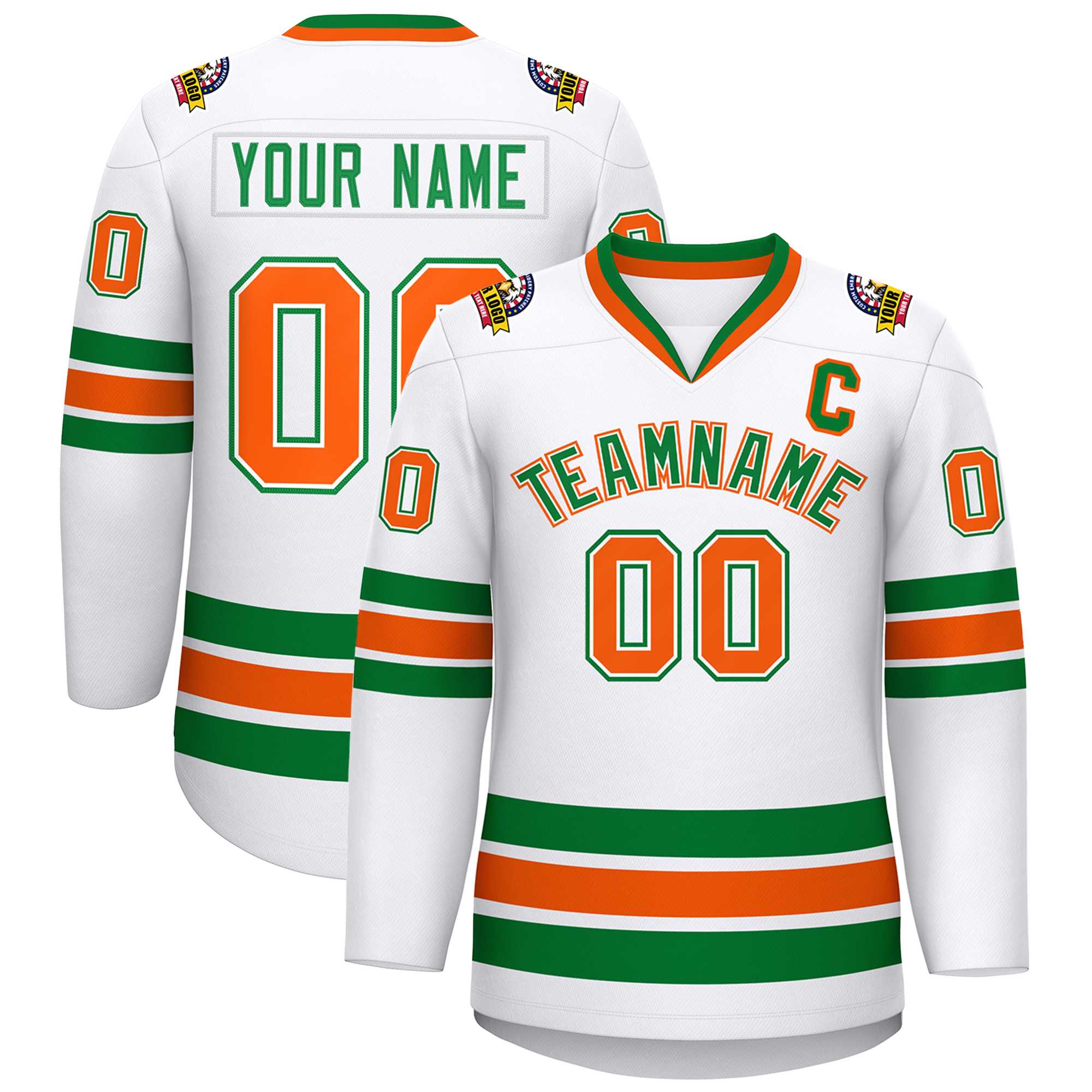 Custom White Kelly Green White-Orange Classic Style Hockey Jersey | KXKSHOP