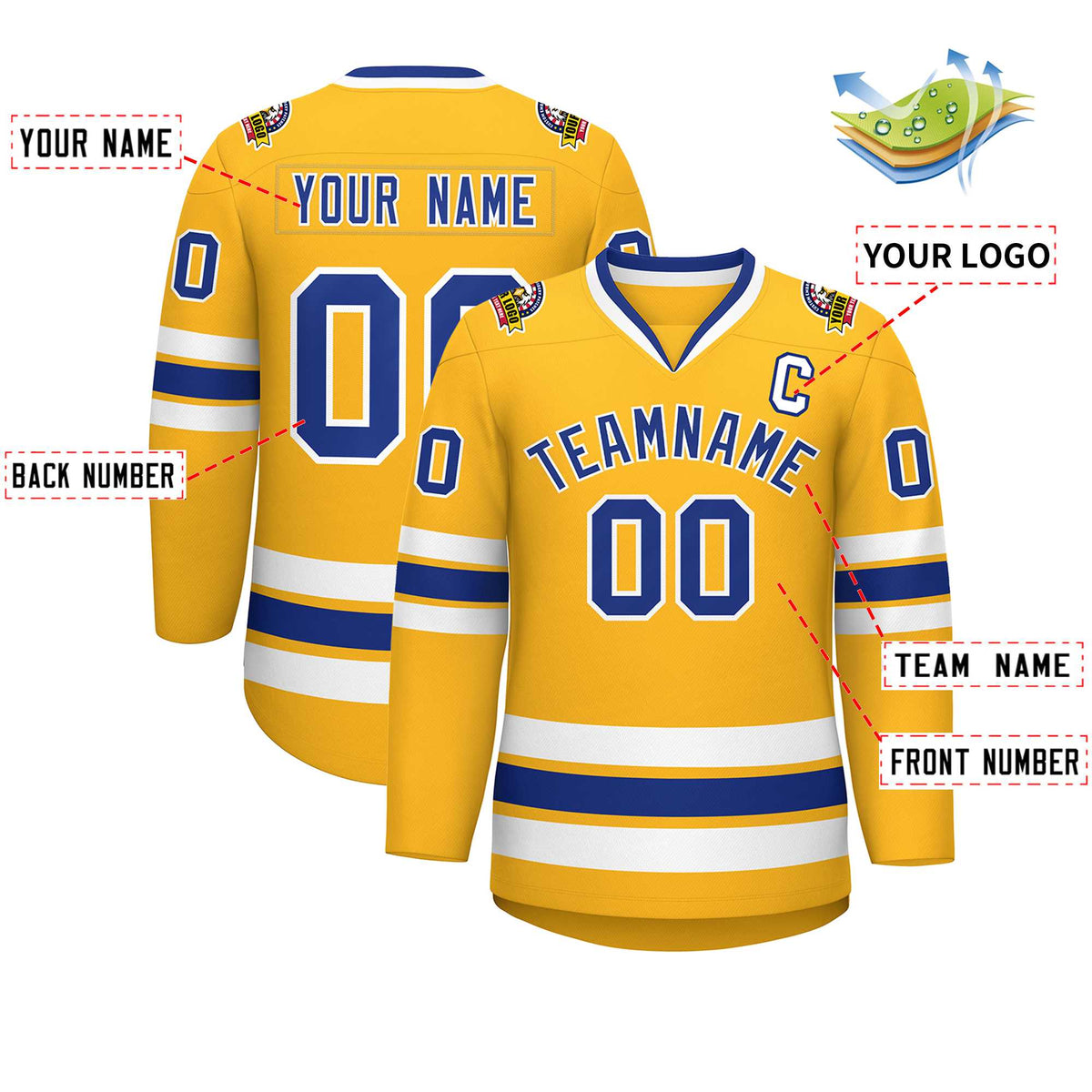 Custom Gold Royal-White Classic Style Hockey Jersey | KXKSHOP