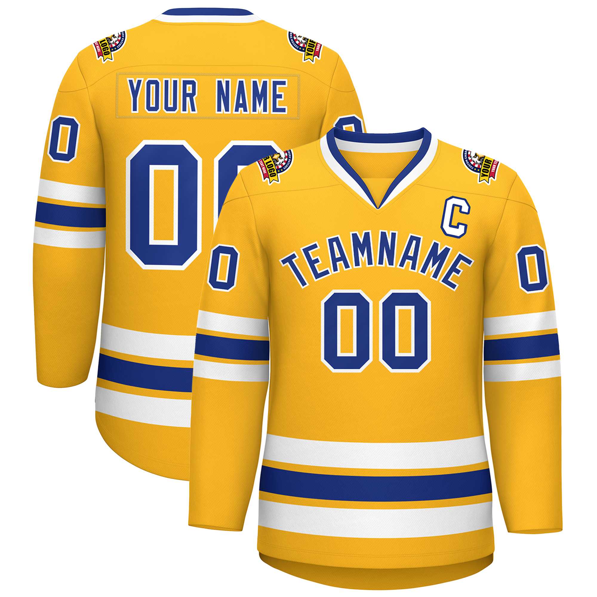 Custom Gold Royal-White Classic Style Hockey Jersey | KXKSHOP