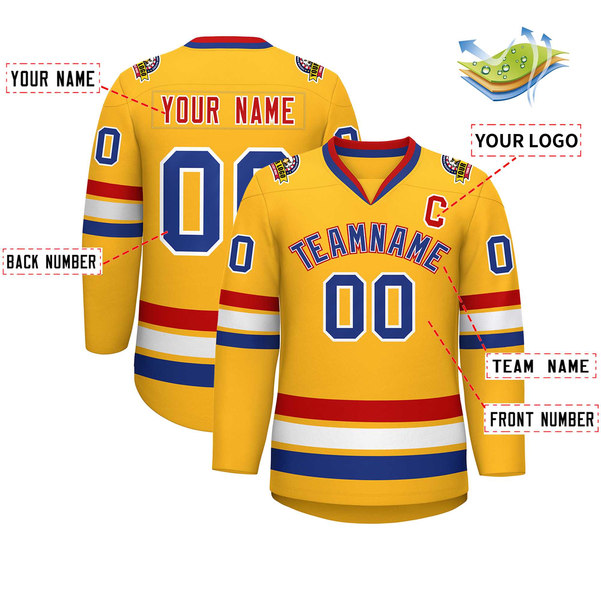 Custom Gold Royal White-Red Classic Style Hockey Jersey | KXKSHOP