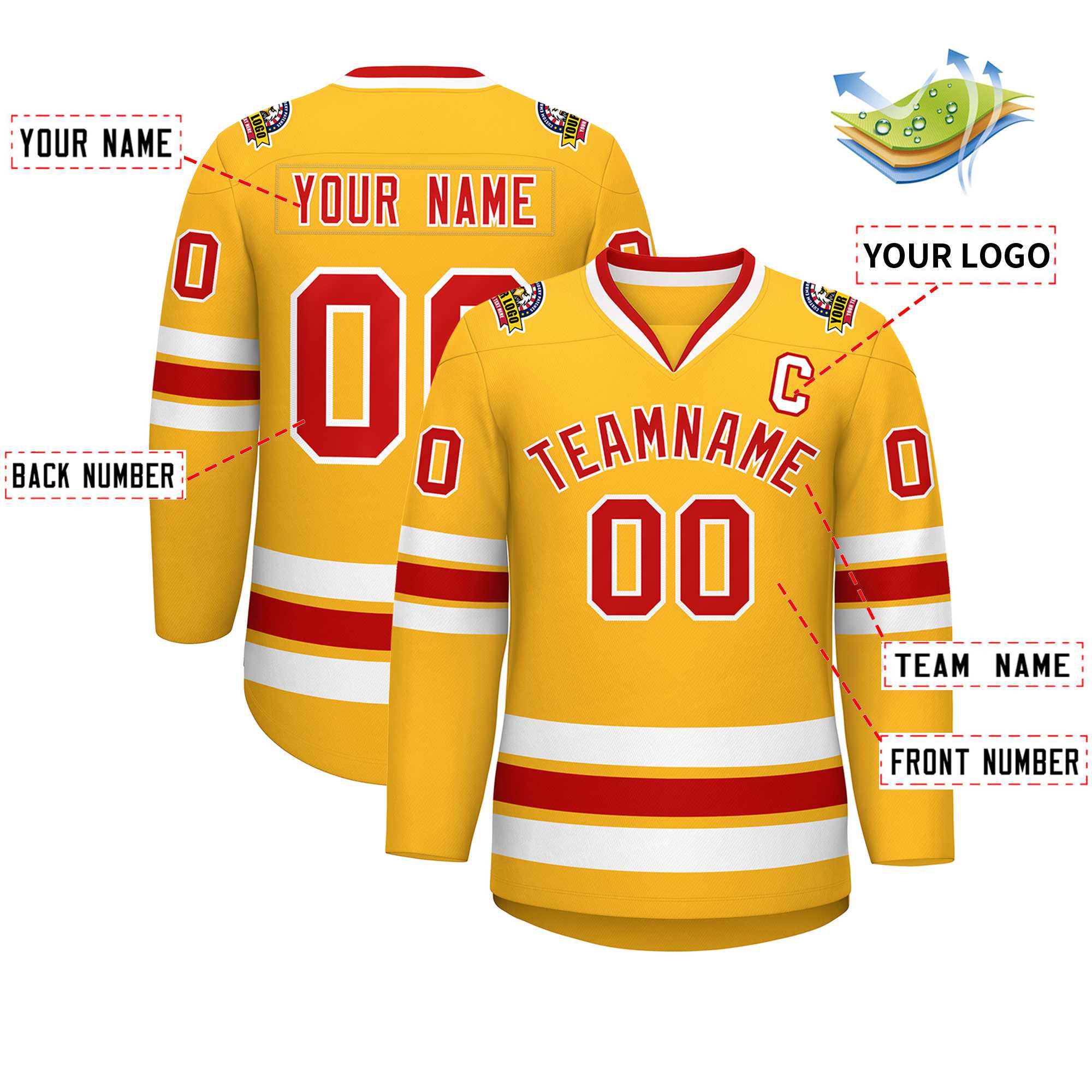 Custom Gold Red-White Classic Style Hockey Jersey | KXKSHOP