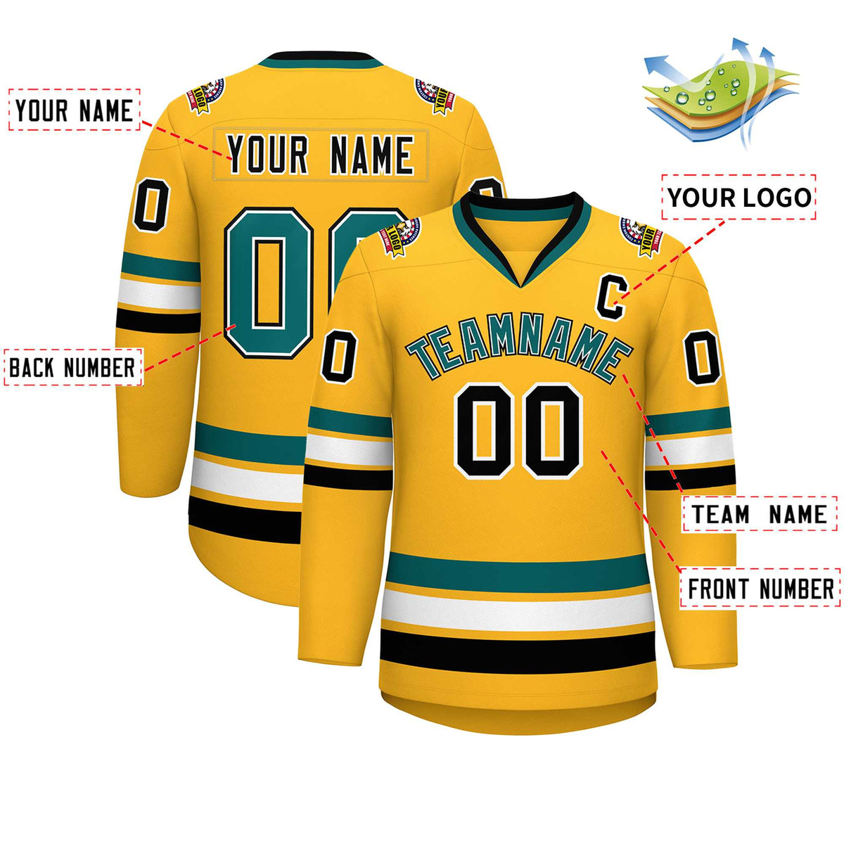 Custom Gold Aqua White-Black Classic Style Hockey Jersey | KXKSHOP