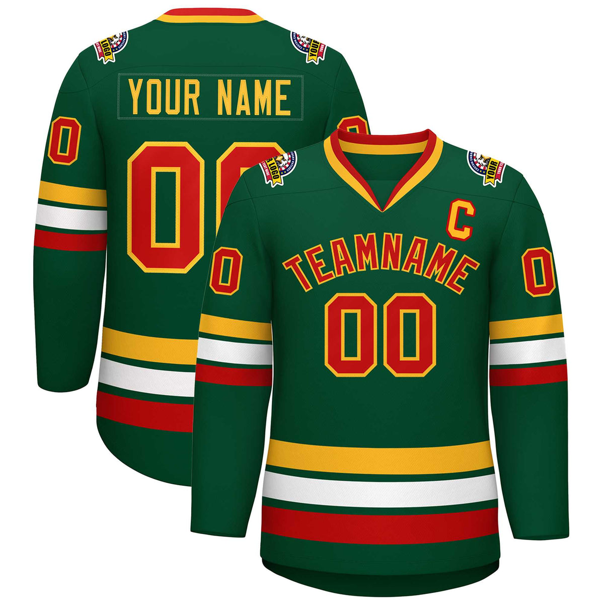Custom Green Red-Gold Classic Style Hockey Jersey | KXKSHOP