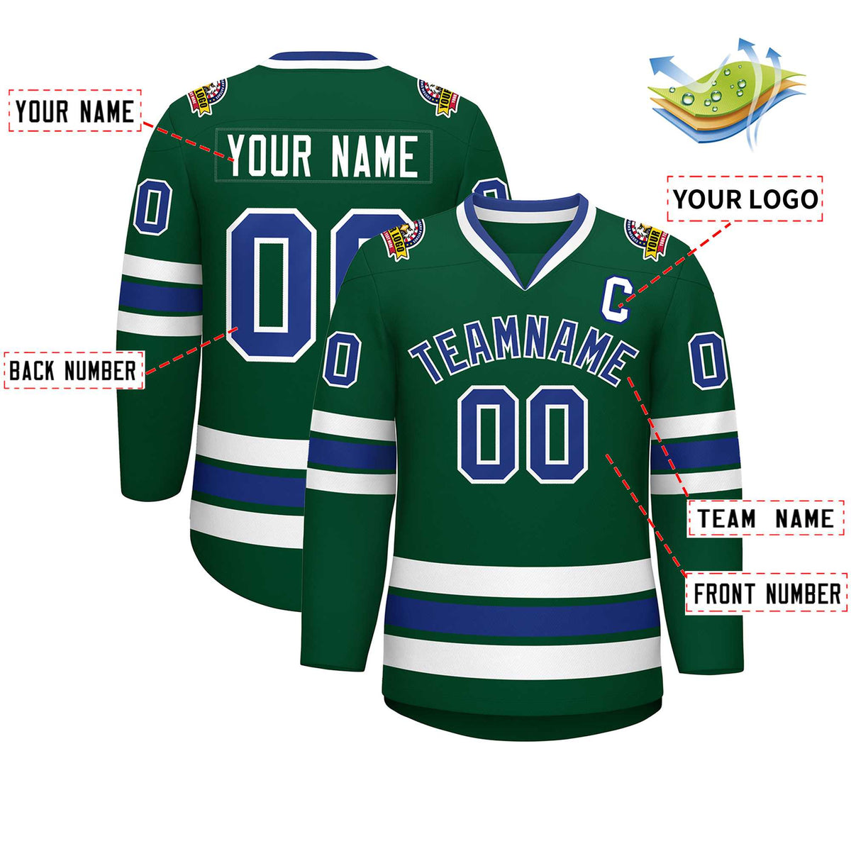 Custom Green Royal-White Classic Style Hockey Jersey | KXKSHOP
