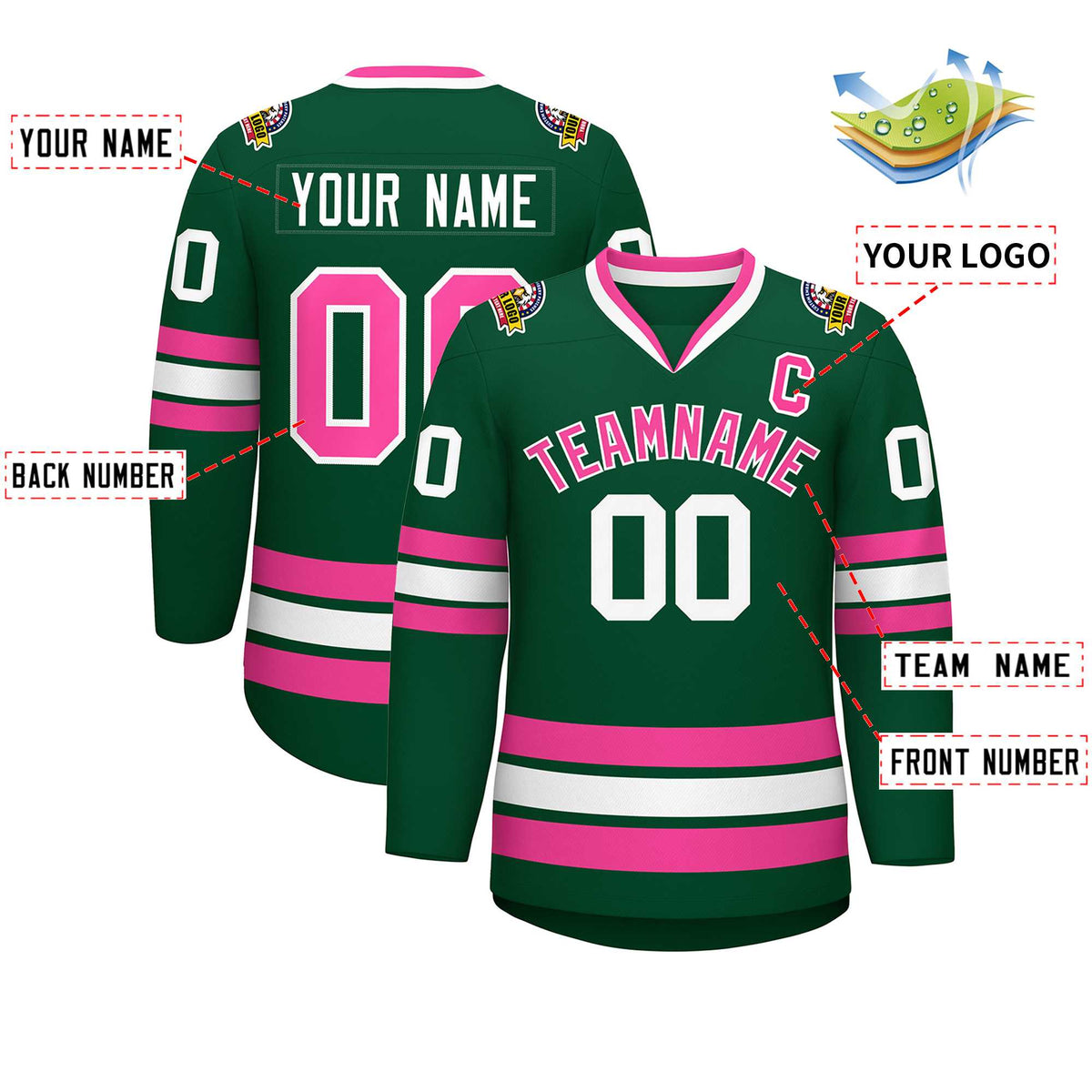 Custom Green Pink-White Classic Style Hockey Jersey | KXKSHOP