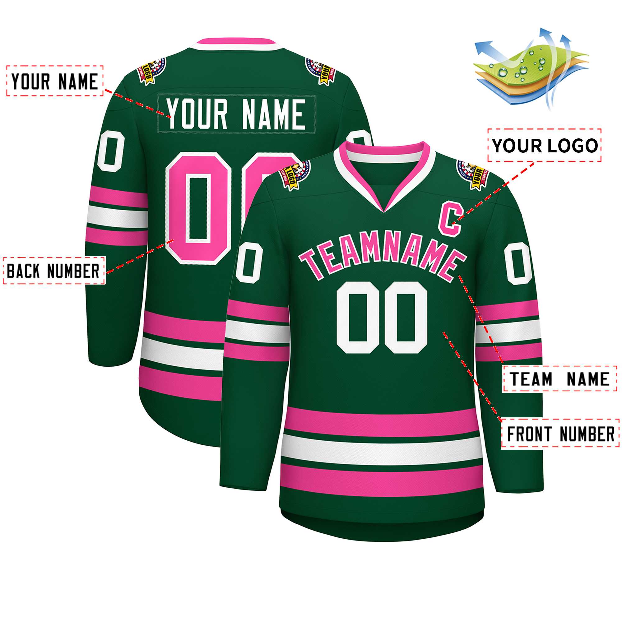 Custom Green Pink-White Classic Style Hockey Jersey | KXKSHOP