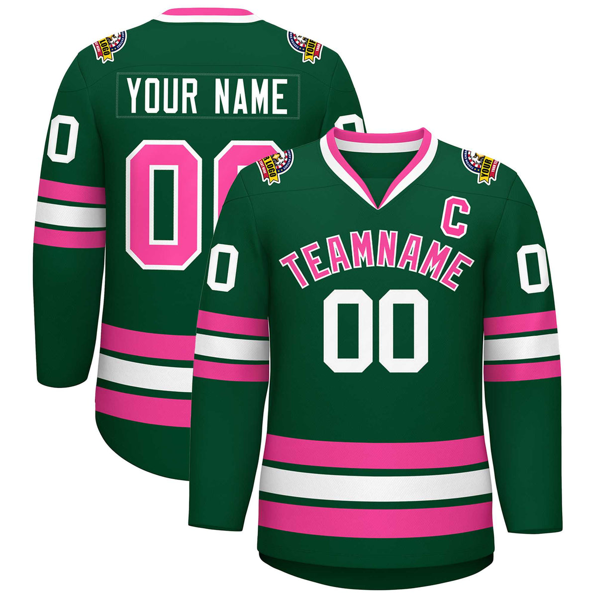 Custom Green Pink-White Classic Style Hockey Jersey | KXKSHOP