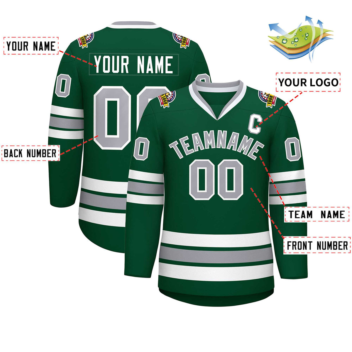 Custom Green Gray-White Classic Style Hockey Jersey | KXKSHOP
