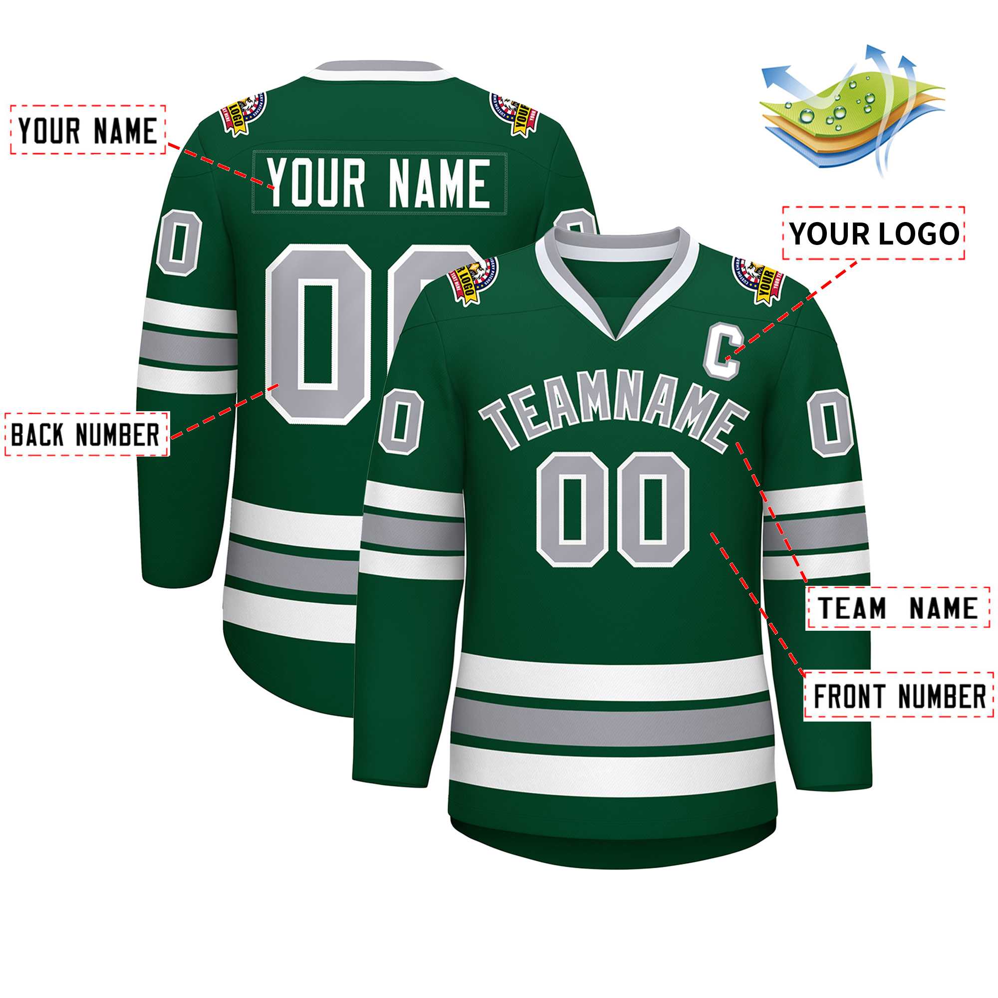 Custom Green Gray-White Classic Style Hockey Jersey | KXKSHOP