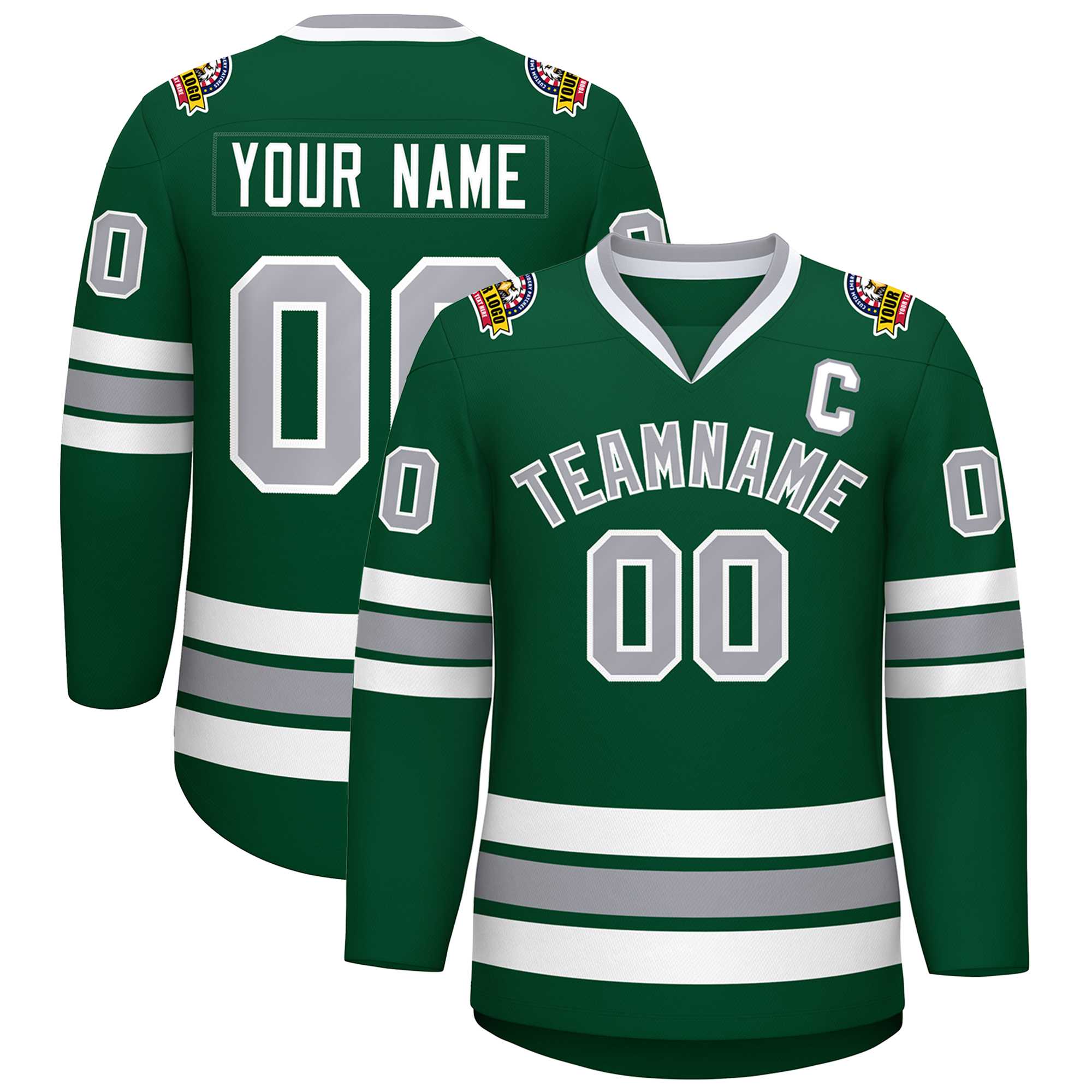 Custom Green Gray-White Classic Style Hockey Jersey | KXKSHOP