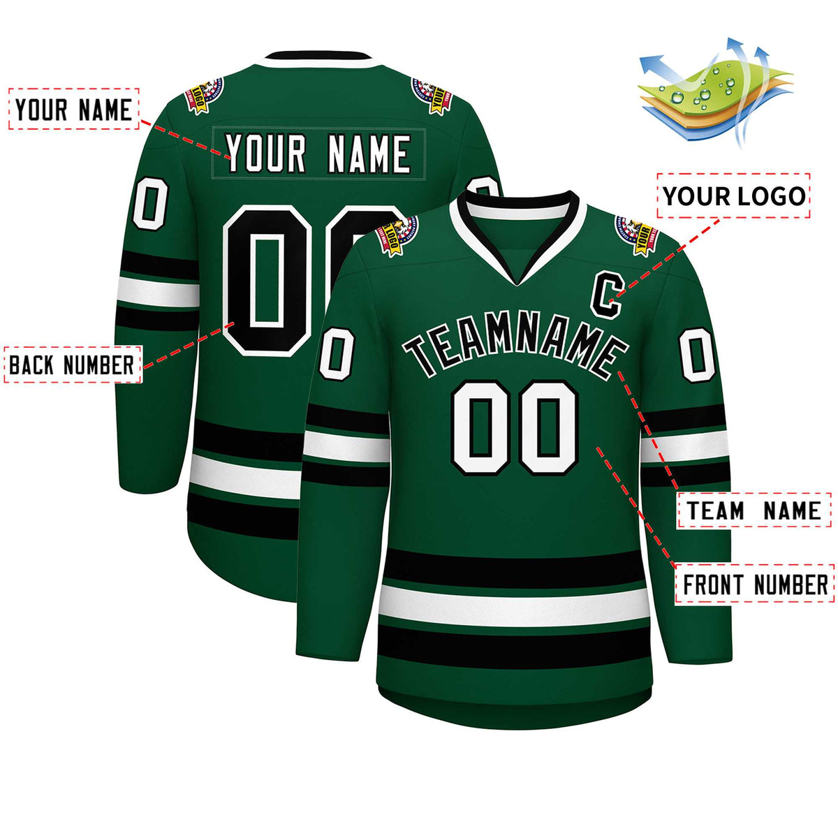 Custom Green Black-White Classic Style Hockey Jersey | KXKSHOP