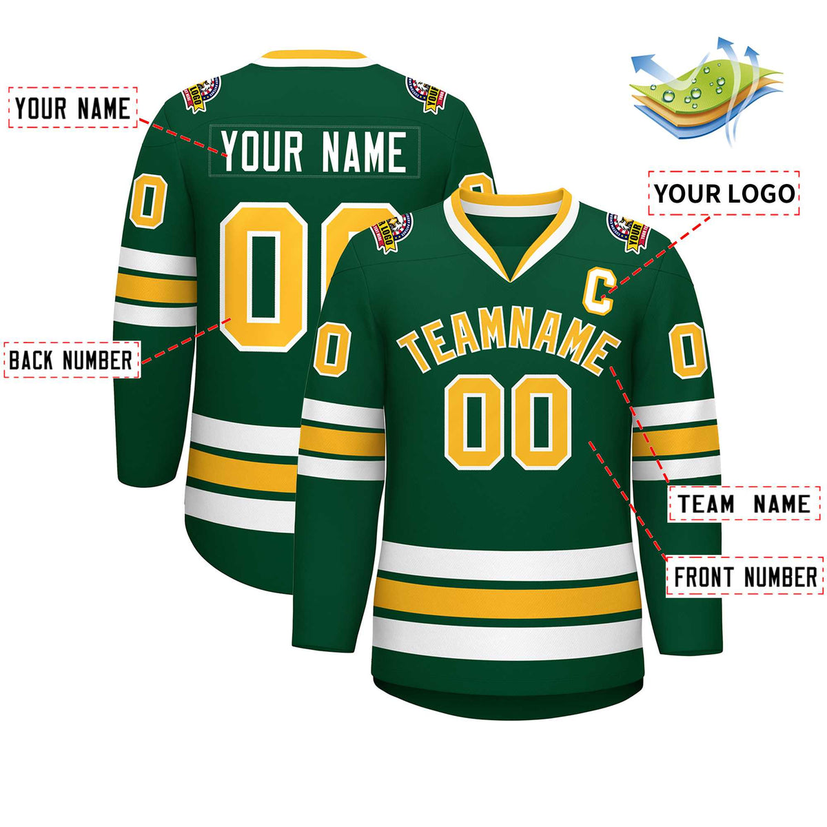 Custom Green Gold-White Classic Style Hockey Jersey | KXKSHOP