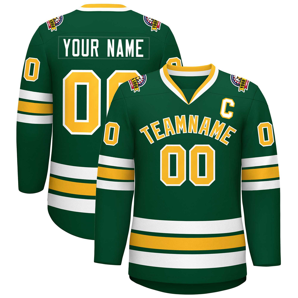 Custom Green Gold-White Classic Style Hockey Jersey | KXKSHOP