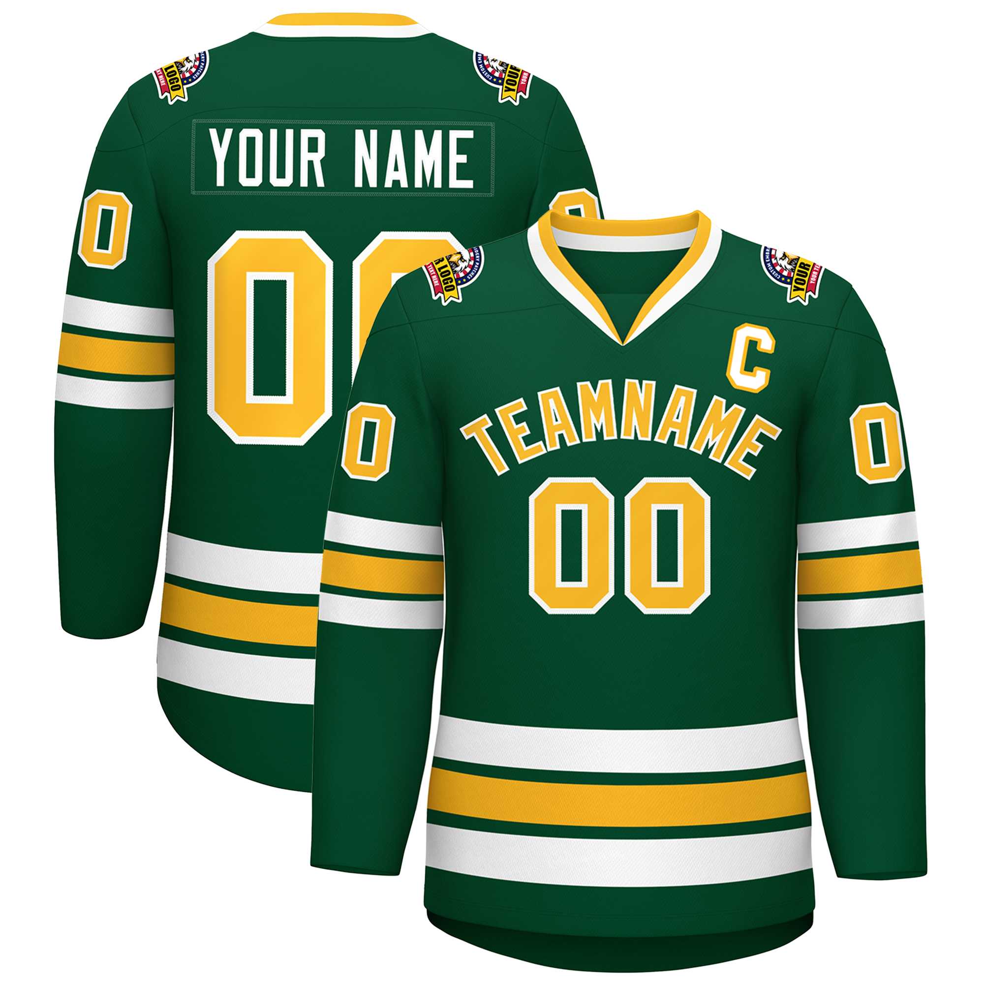 Custom Green Gold-White Classic Style Hockey Jersey | KXKSHOP