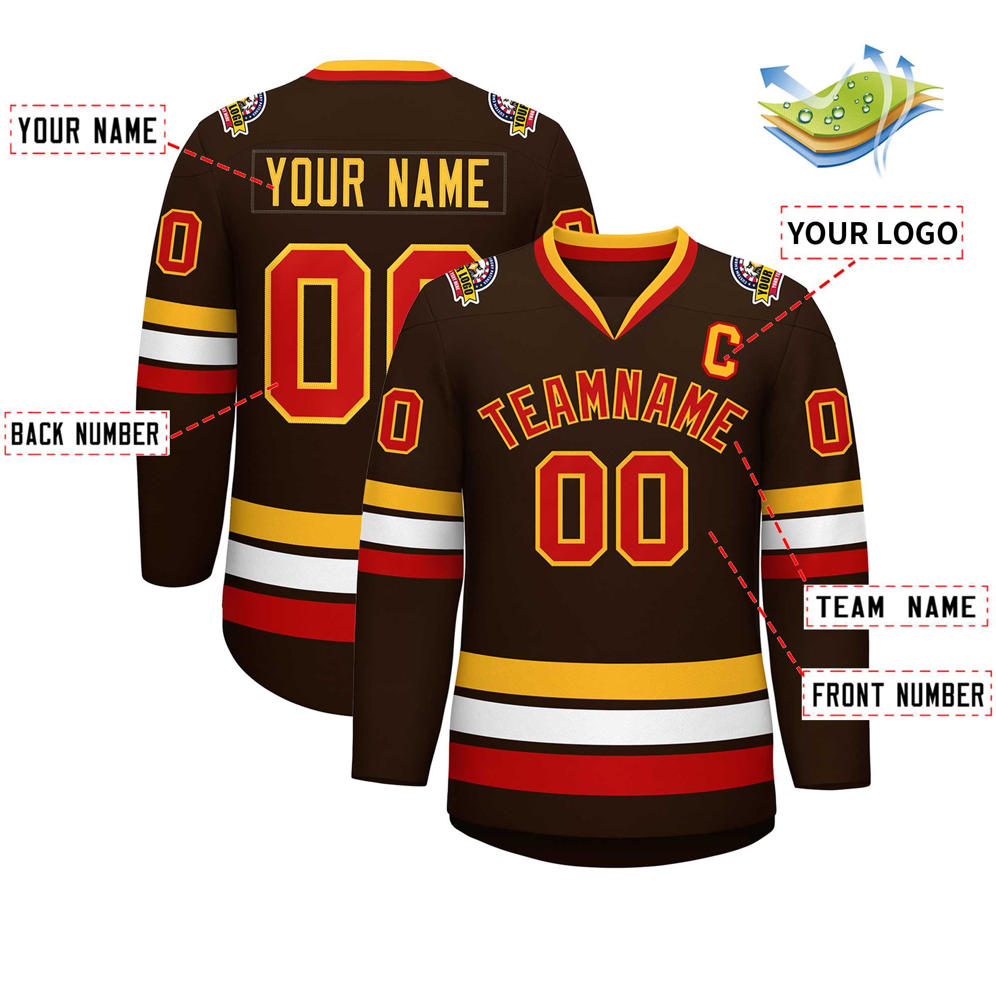 Custom Brown Red-Gold Classic Style Hockey Jersey | KXKSHOP