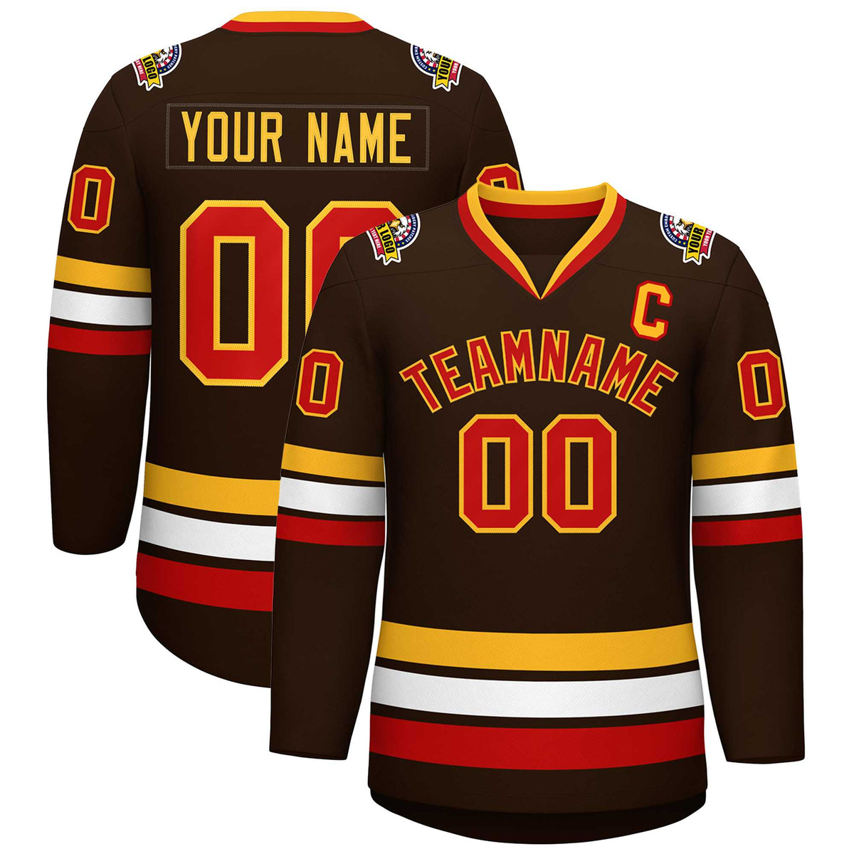 Custom Brown Red-Gold Classic Style Hockey Jersey | KXKSHOP