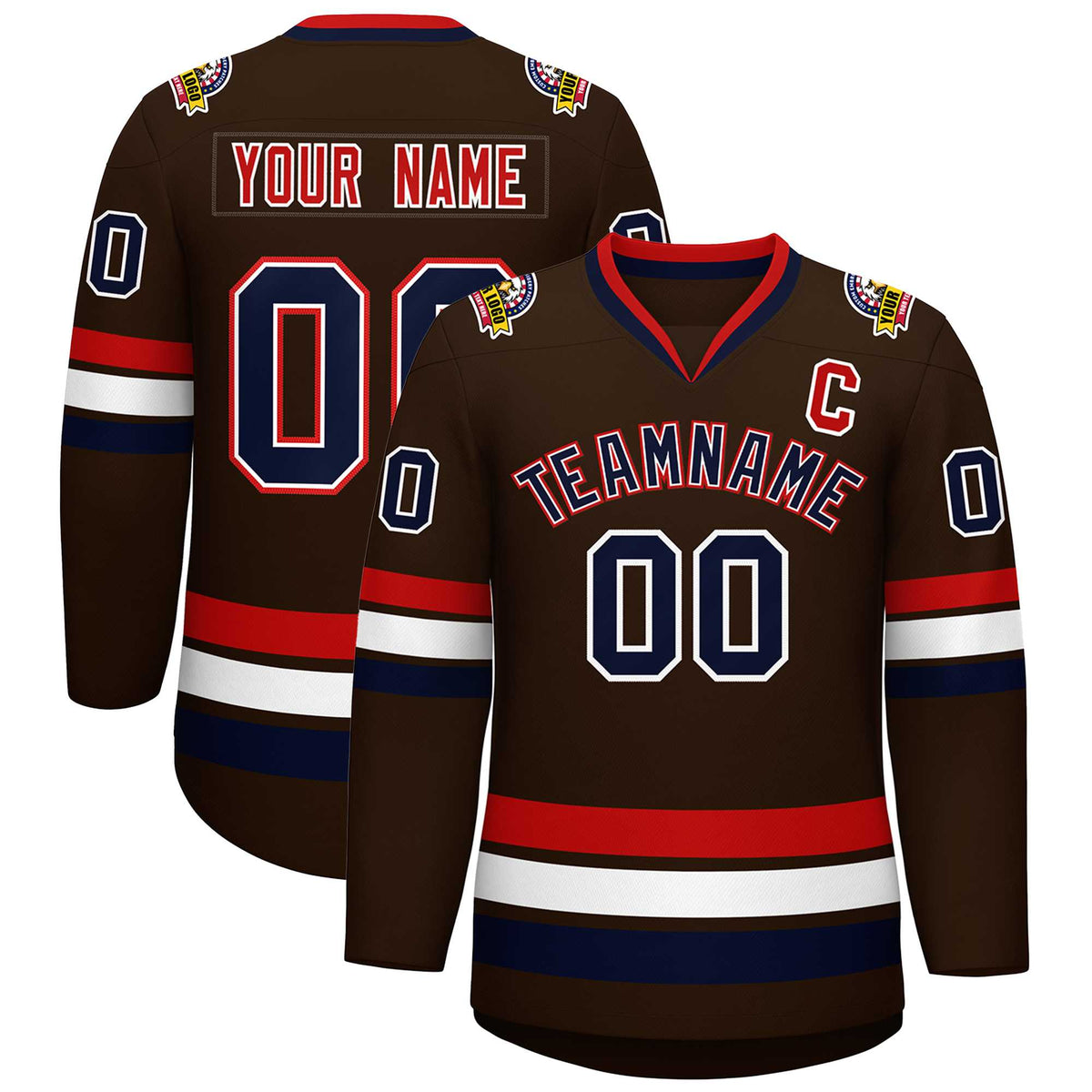 Custom Brown Navy White-Red Classic Style Hockey Jersey | KXKSHOP