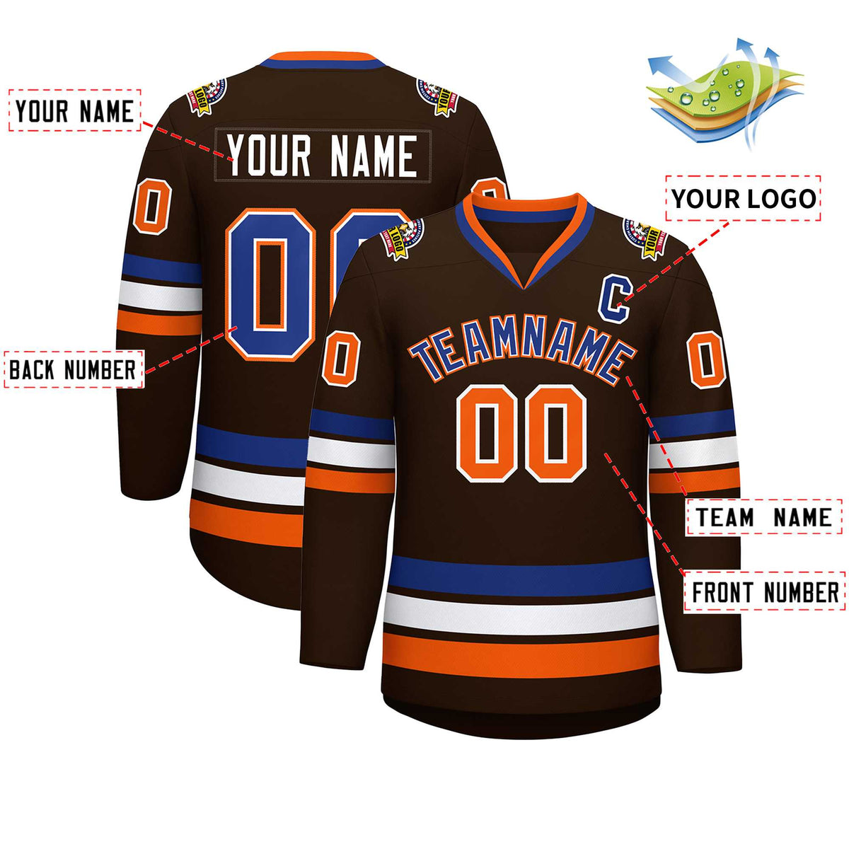 Custom Brown Royal White-Orange Classic Style Hockey Jersey | KXKSHOP
