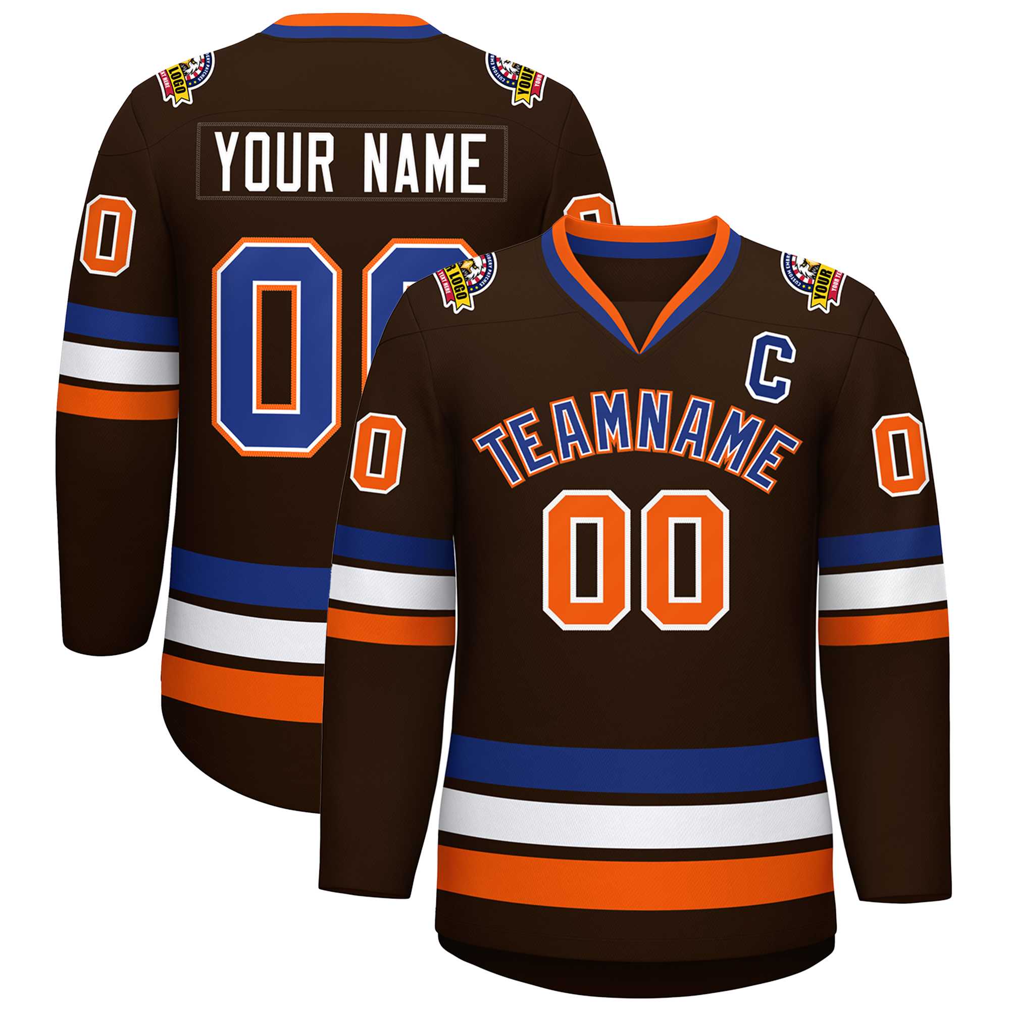 Custom Brown Royal White-Orange Classic Style Hockey Jersey | KXKSHOP