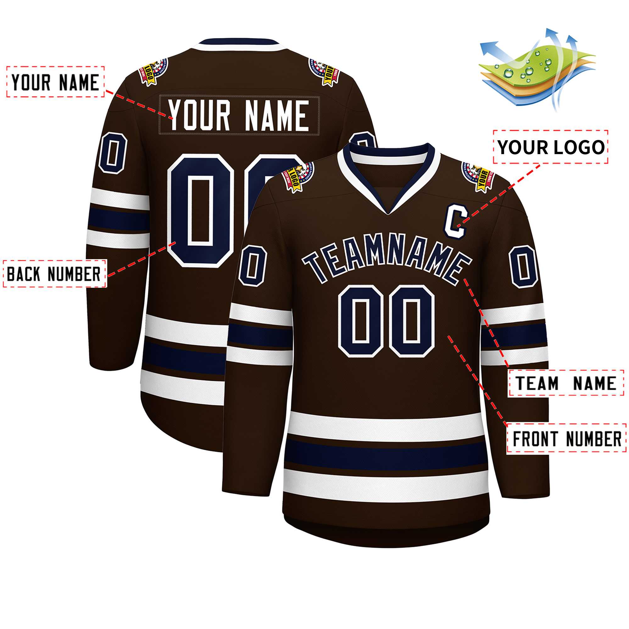 Custom Brown Navy-White Classic Style Hockey Jersey | KXKSHOP