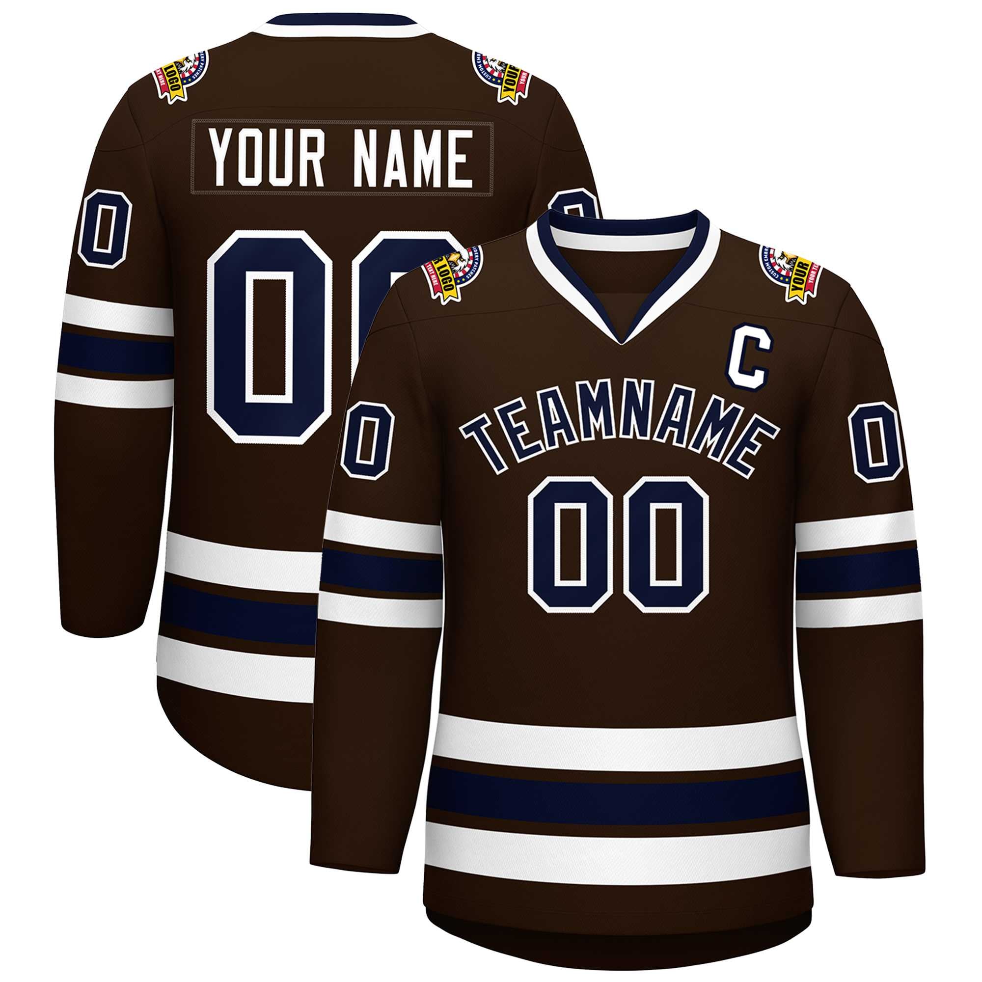 Custom Brown Navy-White Classic Style Hockey Jersey | KXKSHOP