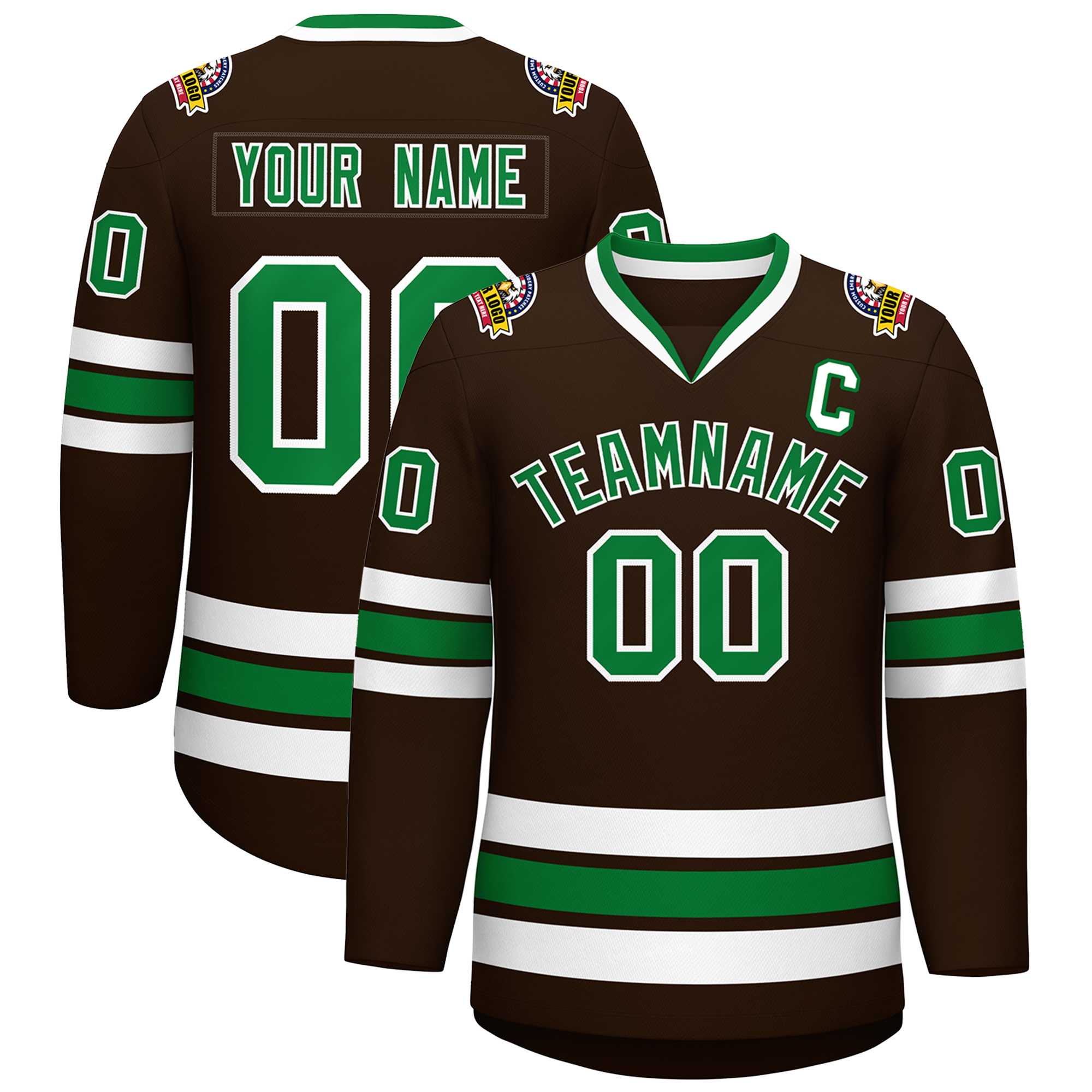 Custom Brown Kelly Green-White Classic Style Hockey Jersey | KXKSHOP