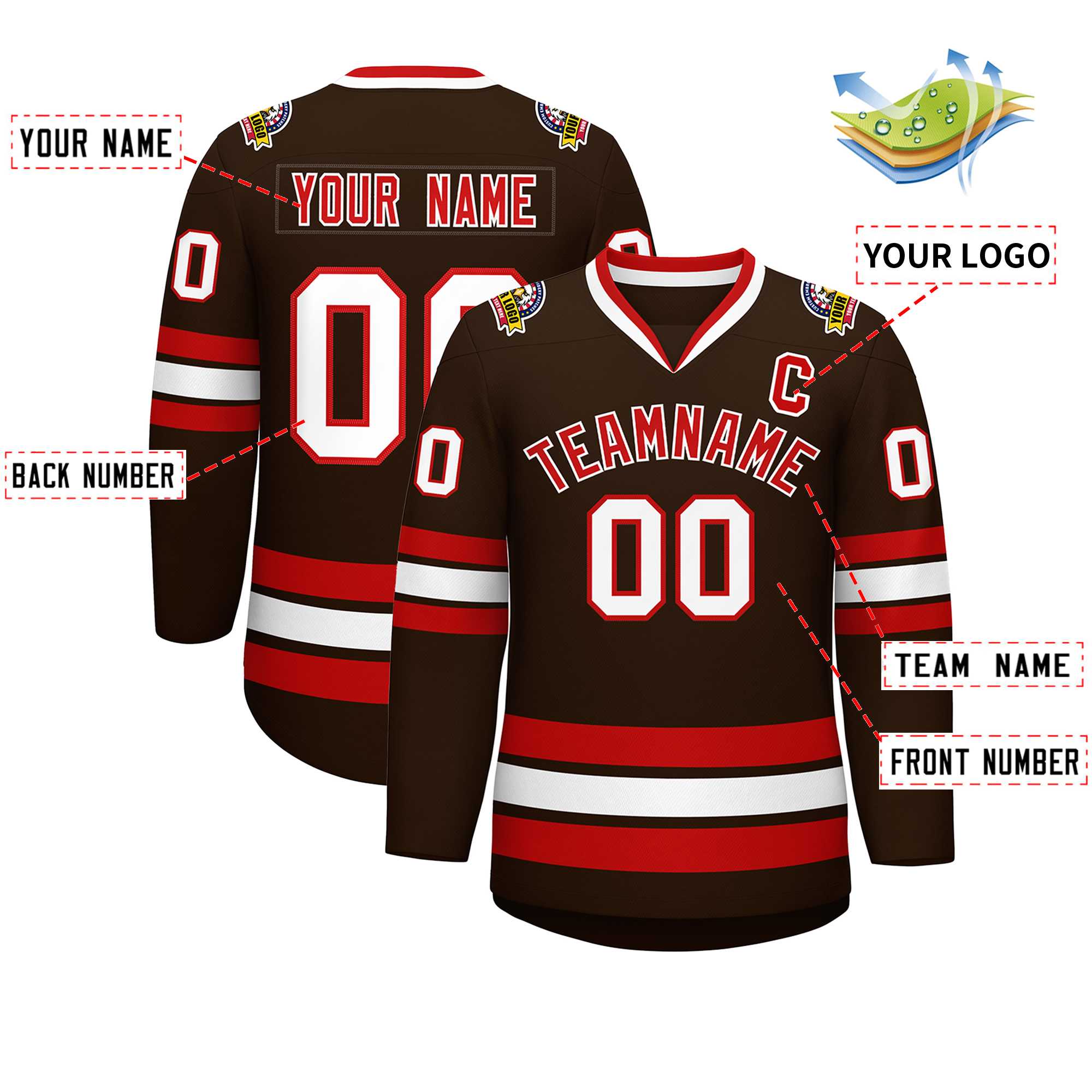 Custom Brown Red-White Classic Style Hockey Jersey | KXKSHOP