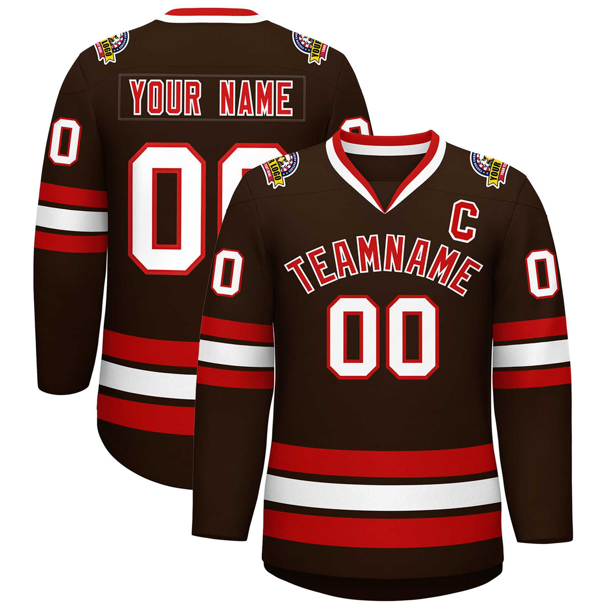 Custom Brown Red-White Classic Style Hockey Jersey | KXKSHOP