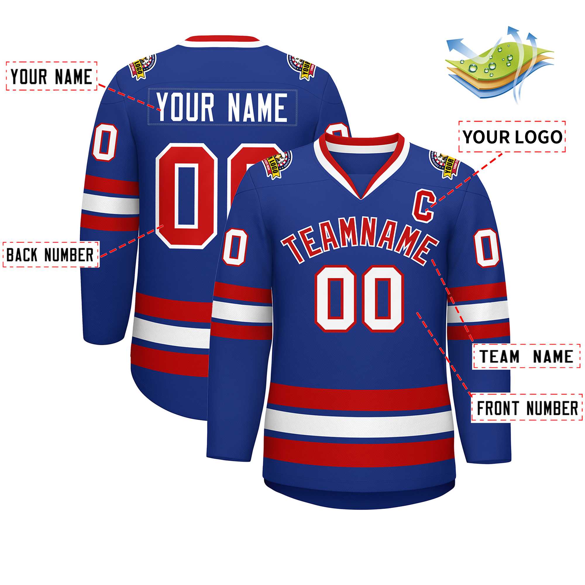 Custom Royal Red-White Classic Style Hockey Jersey | KXKSHOP