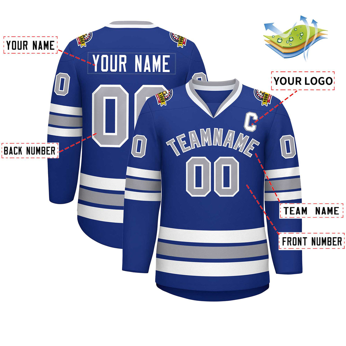 Custom Royal Gray-White Classic Style Hockey Jersey | KXKSHOP