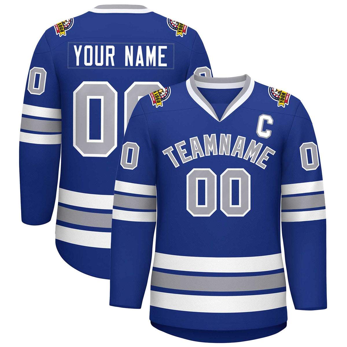 Custom Royal Gray-White Classic Style Hockey Jersey | KXKSHOP