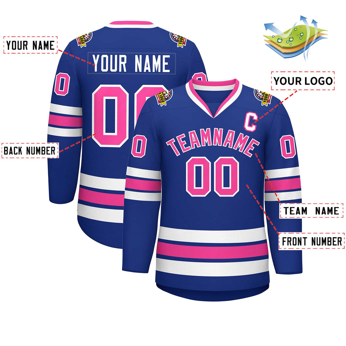 Custom Royal Pink-White Classic Style Hockey Jersey | KXKSHOP