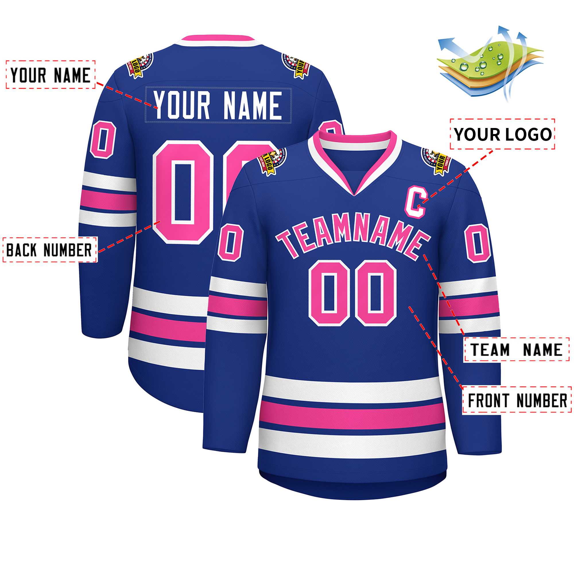 Custom Royal Pink-White Classic Style Hockey Jersey | KXKSHOP