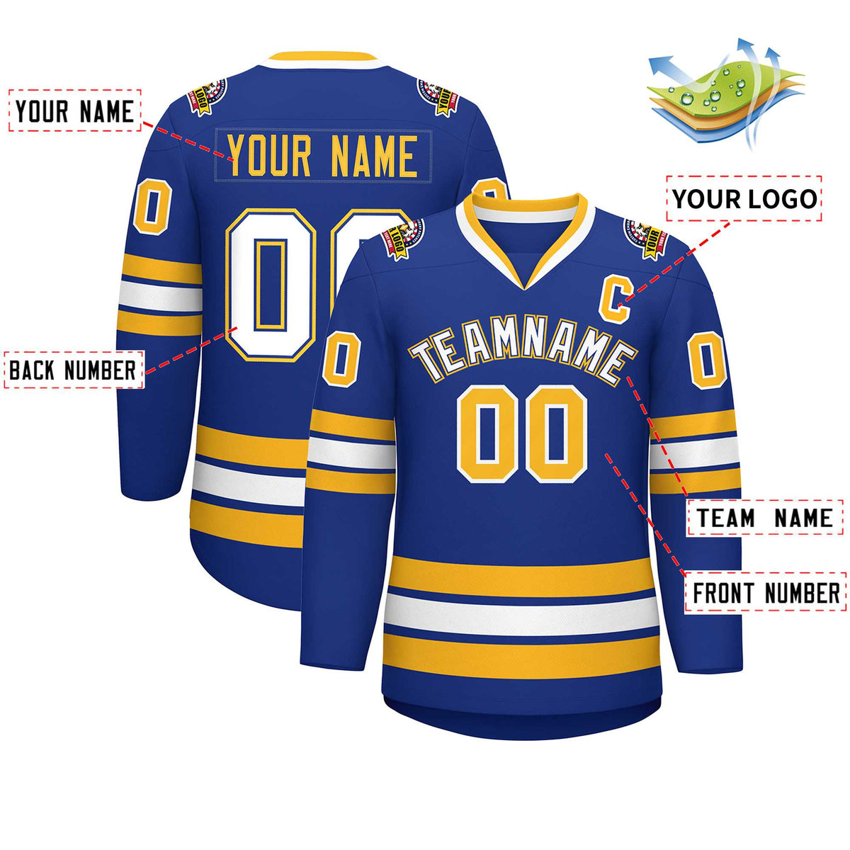 Custom Royal White Royal-Gold Classic Style Hockey Jersey | KXKSHOP