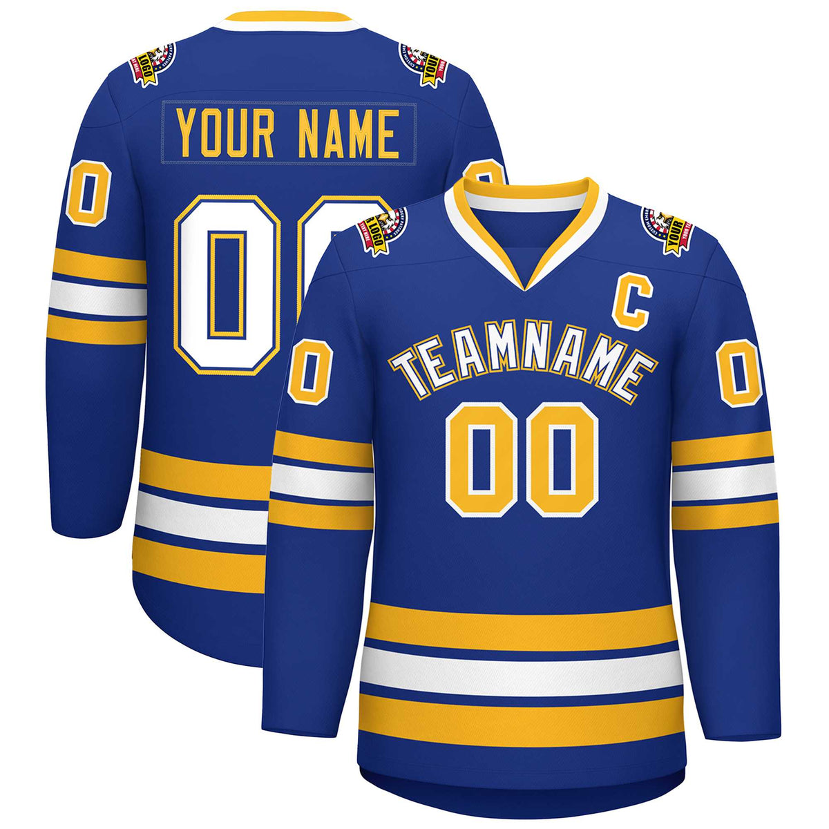Custom Royal White Royal-Gold Classic Style Hockey Jersey | KXKSHOP