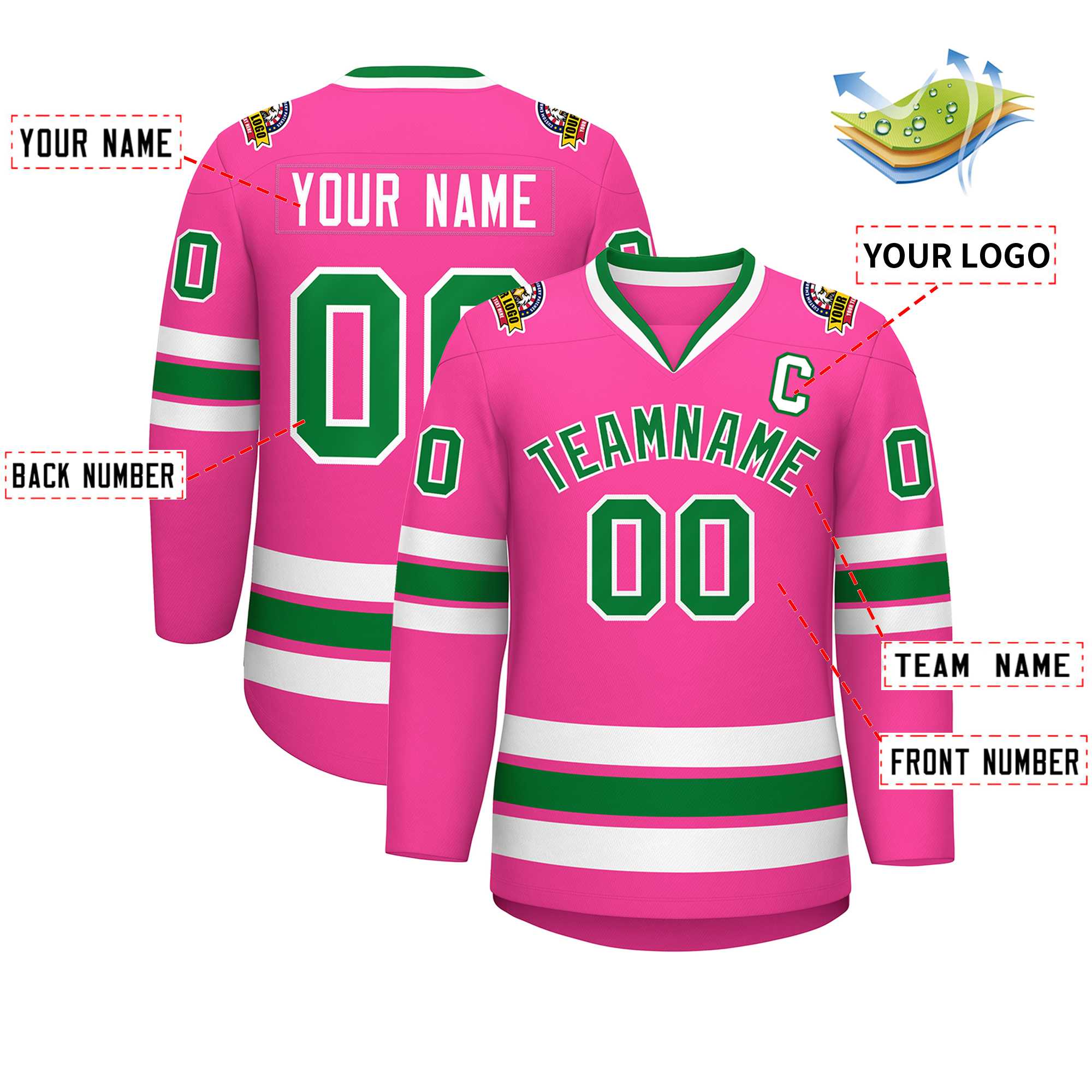 Custom Pink Kelly Green-White Classic Style Hockey Jersey | KXKSHOP