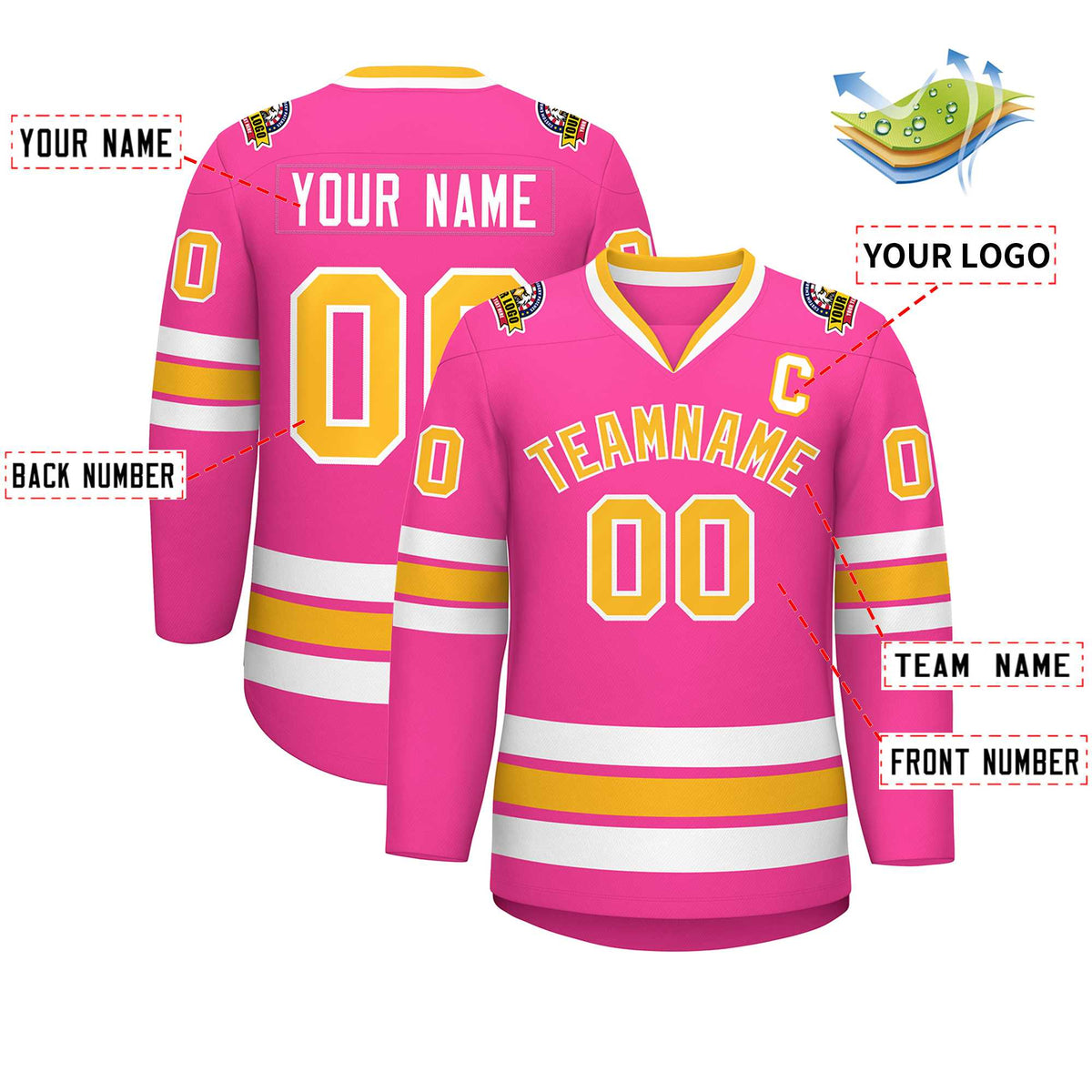 Custom Pink Gold-White Classic Style Hockey Jersey | KXKSHOP